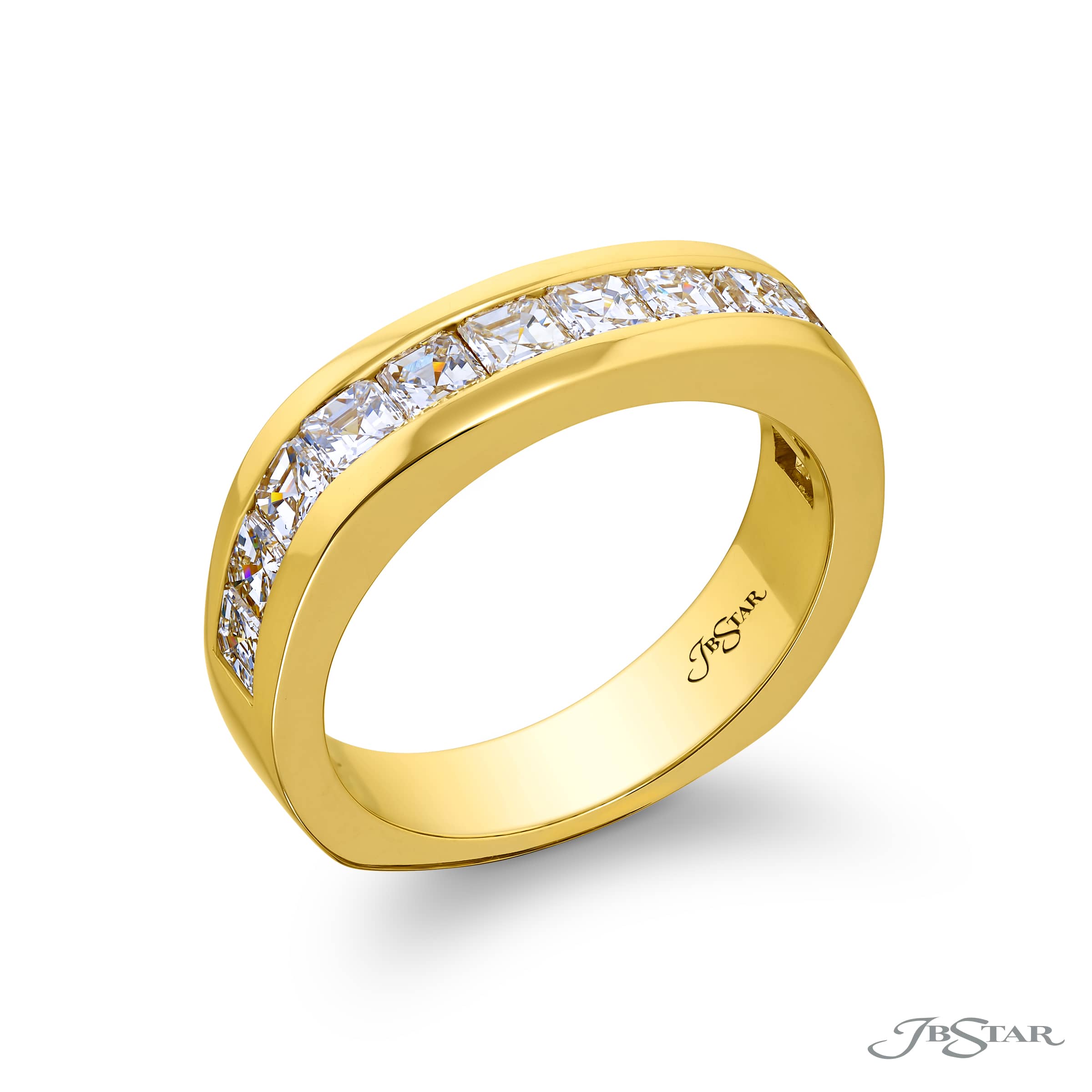 18K YELLOW GOLD GENTLEMAN'S EMERALD CUT CHANNEL-SET RING