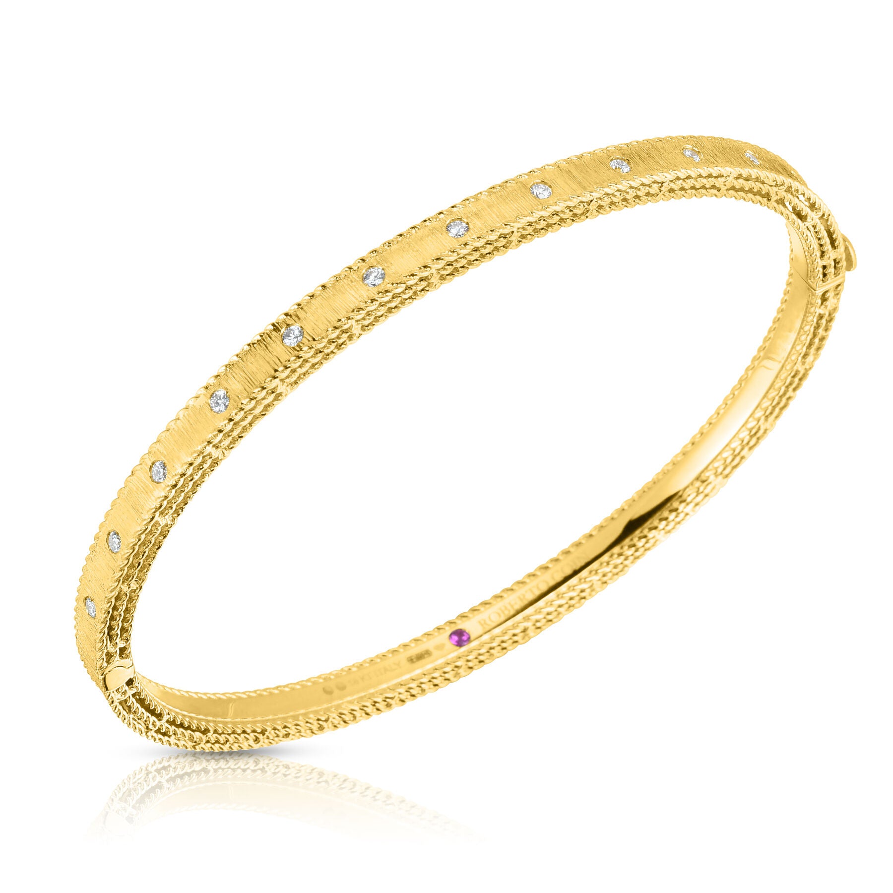 18K YELLOW GOLD PRINCESS DIAMOND & SATIN FINISH BANGLE