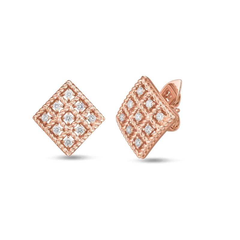 ROBERTO COIN 18K-GOLD-DIAMOND-BYZANTINE-BAROCCO-SMALL-SQUARE-STUD-EARRING FROM THE BYZANTINE BAROCCO