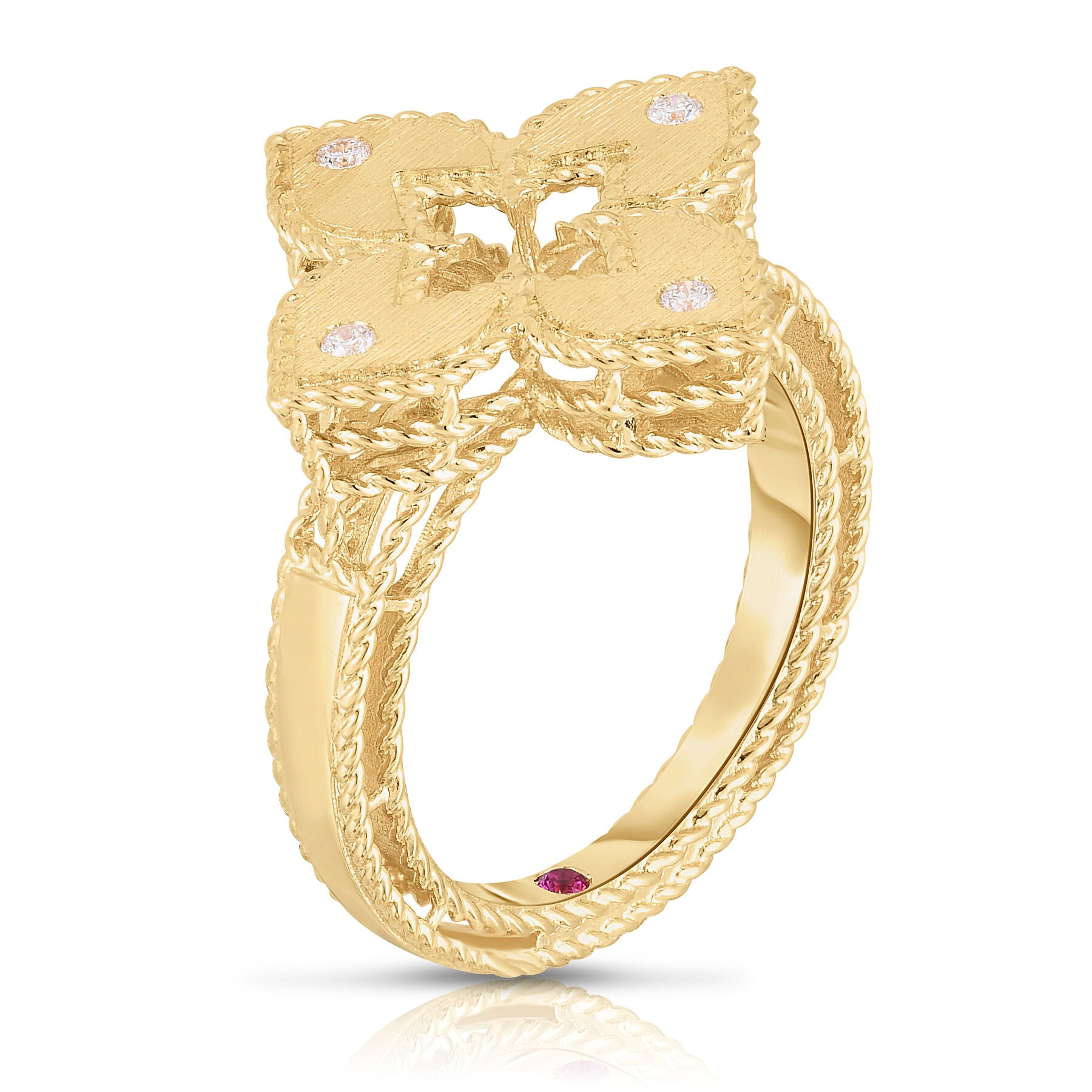 18K YELLOW GOLD VENETIAN PRINCESS DIAMOND & SATIN FINISH FLOWER RING