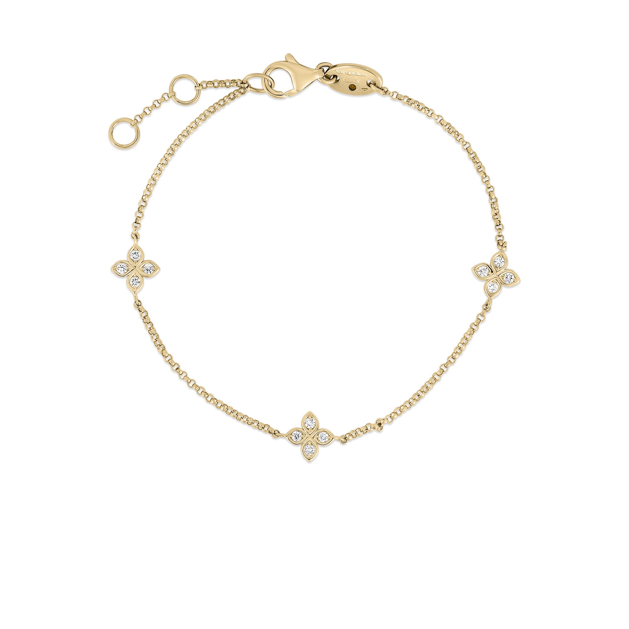18K YELLOW GOLD LOVE BY THE INCH 3 STATION FLOWER BRACELET