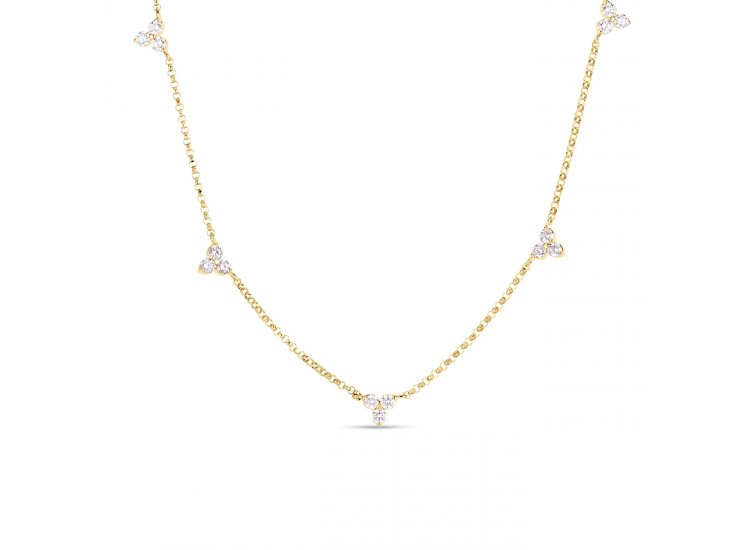 18K YELLOW GOLD DIAMONDS BY THE INCH 5 STATION FLOWER NECKLACE