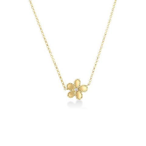 18K YELLOW GOLD JASMINE DIAMOND & POLISHED FINISH SMALL FLOWER NECKLACE
