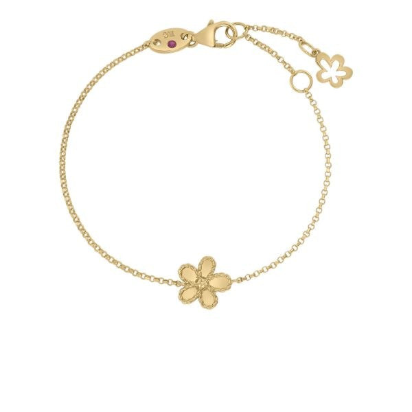 18K YELLOW GOLD JASMINE DIAMOND & POLISHED FINISH SMALL FLOWER BRACELET .01CT