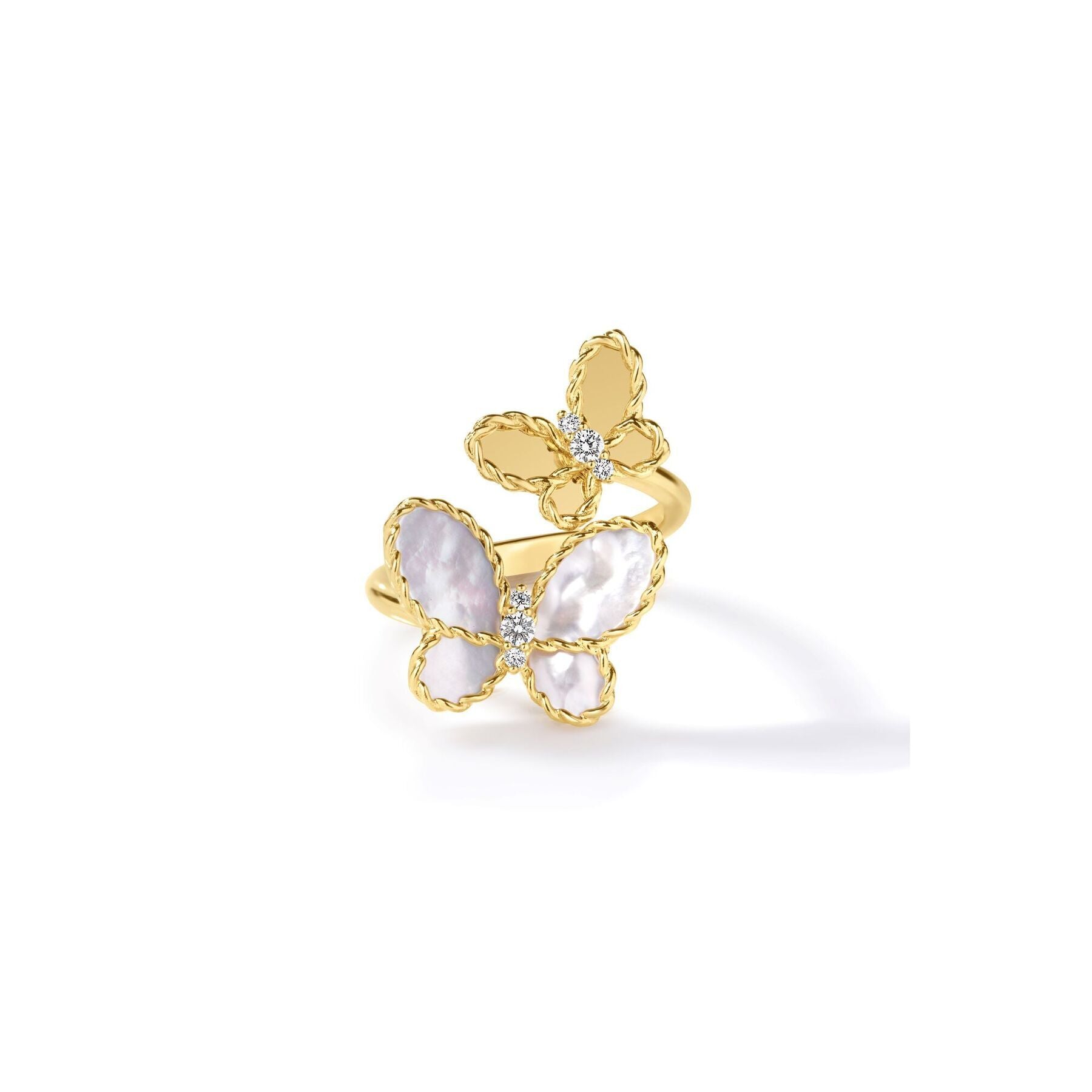 18K YELLOW GOLD JASMINE DIAMOND & MOTHER OF PEARL BUTTERFLY RING