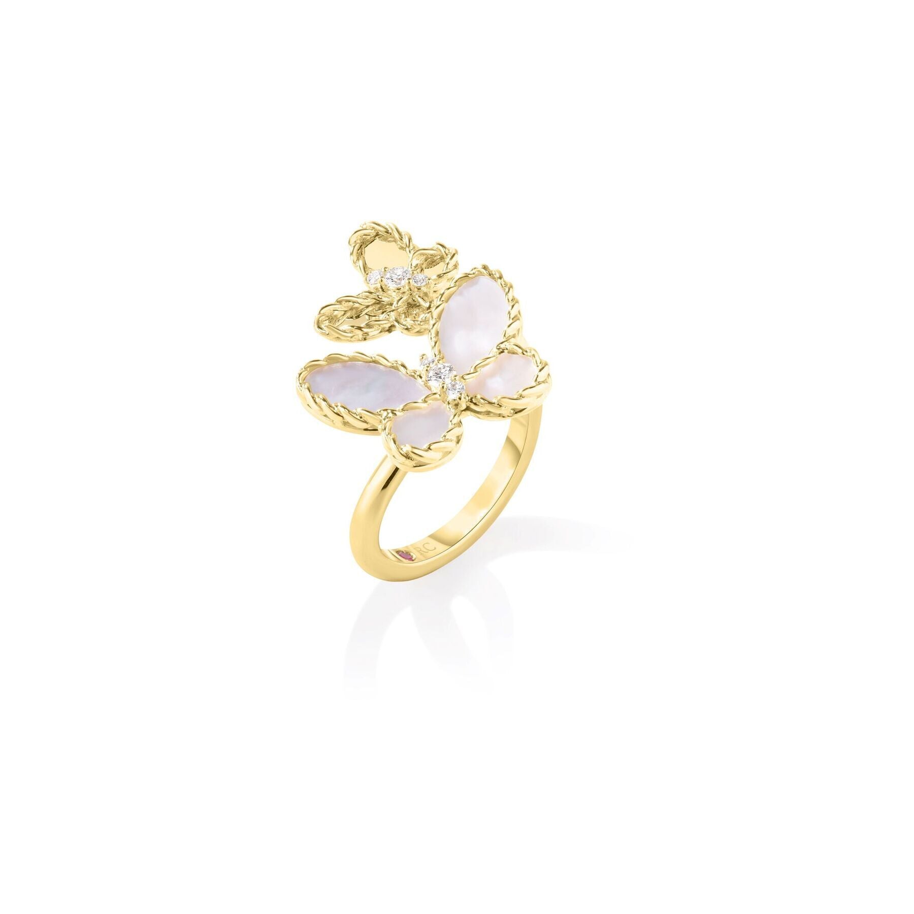 18K YELLOW GOLD JASMINE DIAMOND & MOTHER OF PEARL BUTTERFLY RING