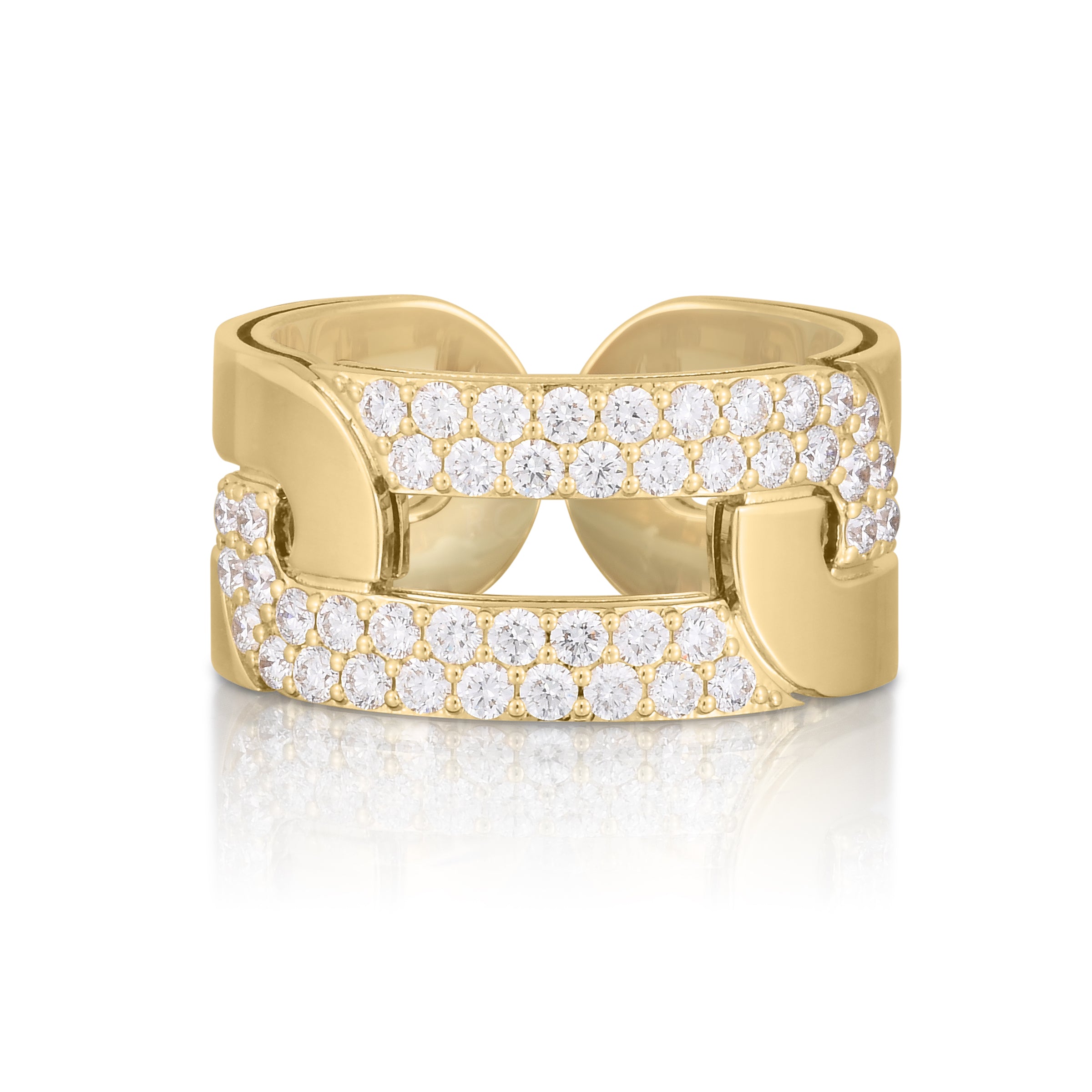 18K YELLOW GOLD NAVARRA DIAMOND LINK WIDE RING