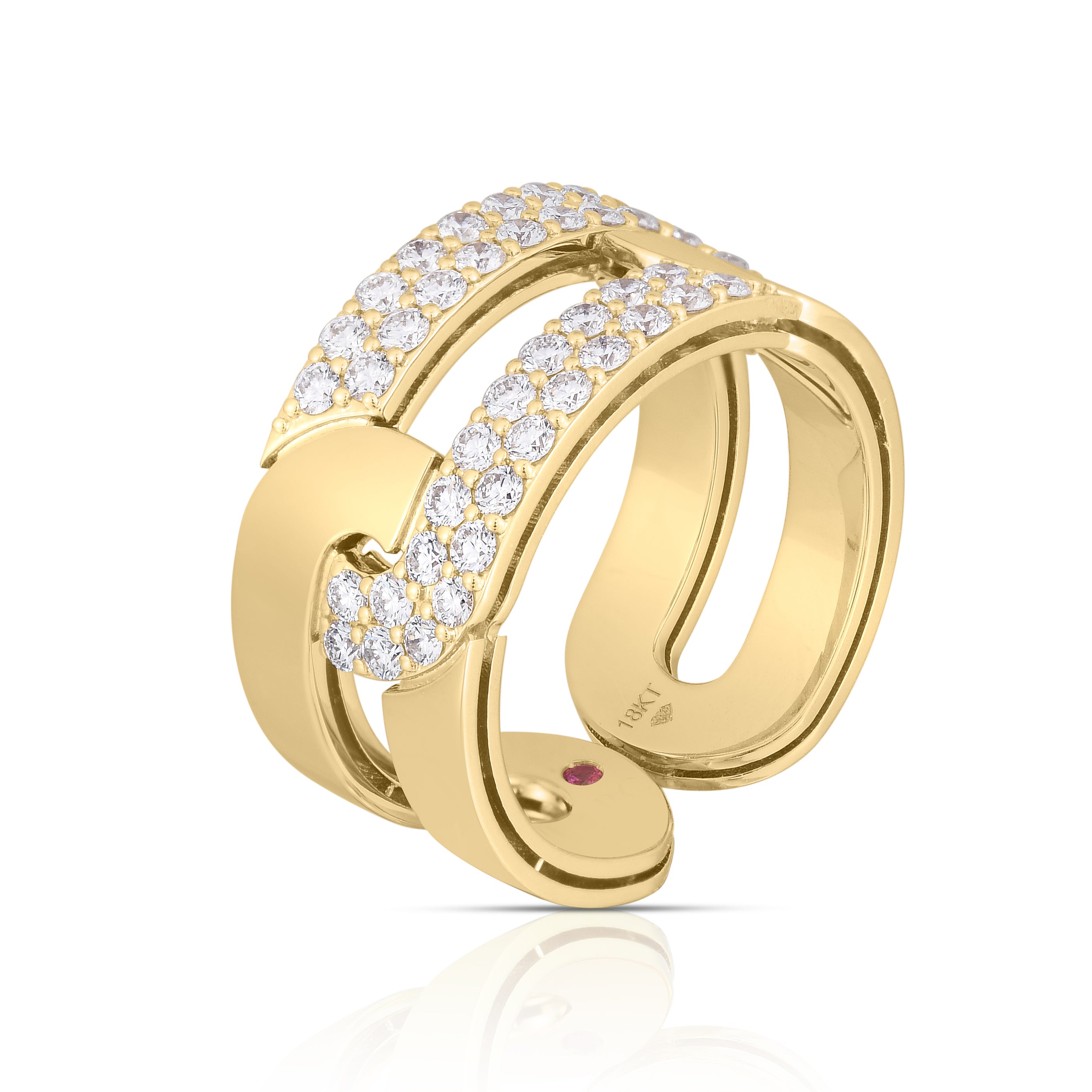 18K YELLOW GOLD NAVARRA DIAMOND LINK WIDE RING