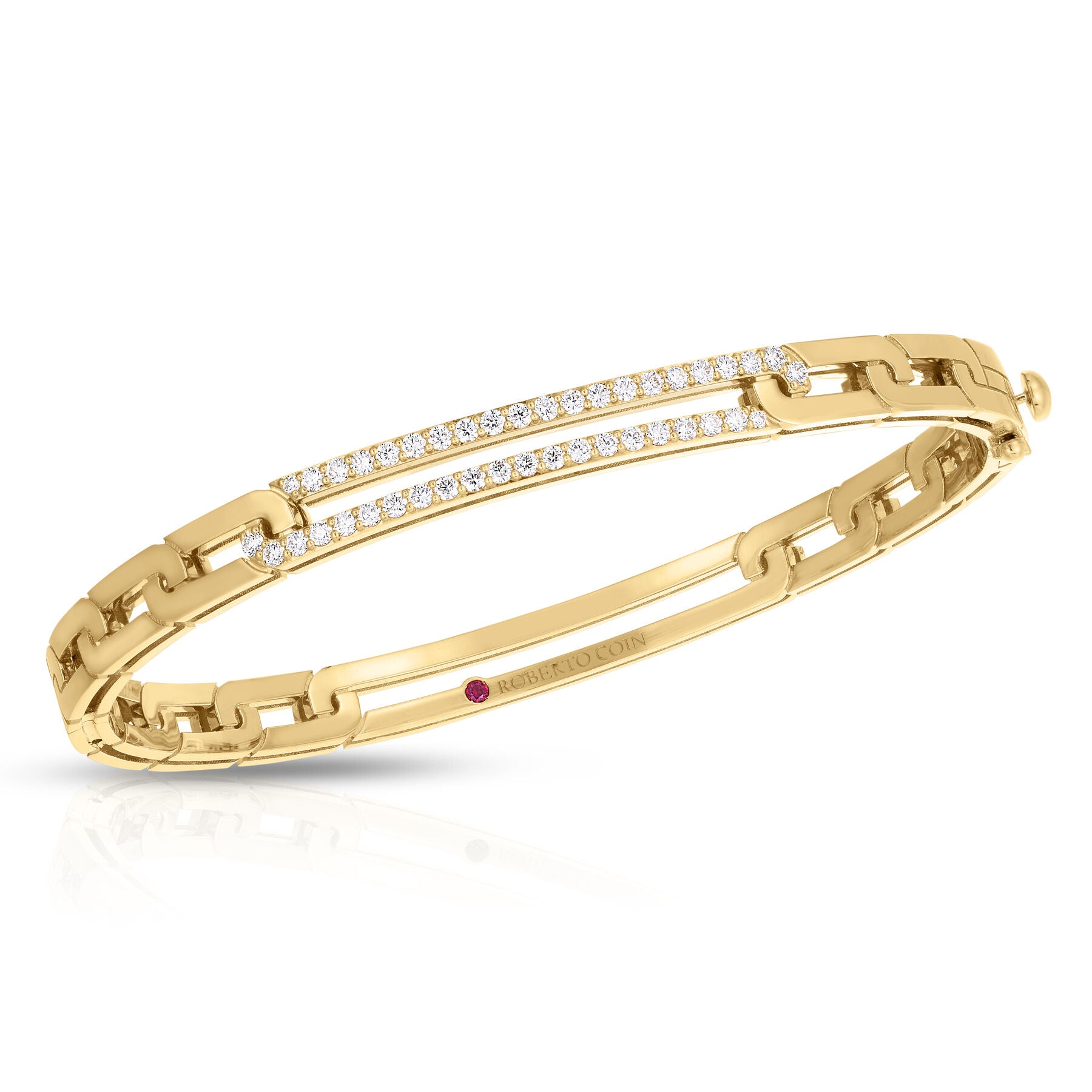 18K YELLOW GOLD NAVARRA PAVE EXTENDED LINK BANGLE