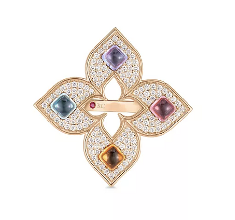 VENETIAN PRINCESS CARNIVAL PAVÉ DIAMOND AND MIXED STONES LARGE OPEN FLOWER RING