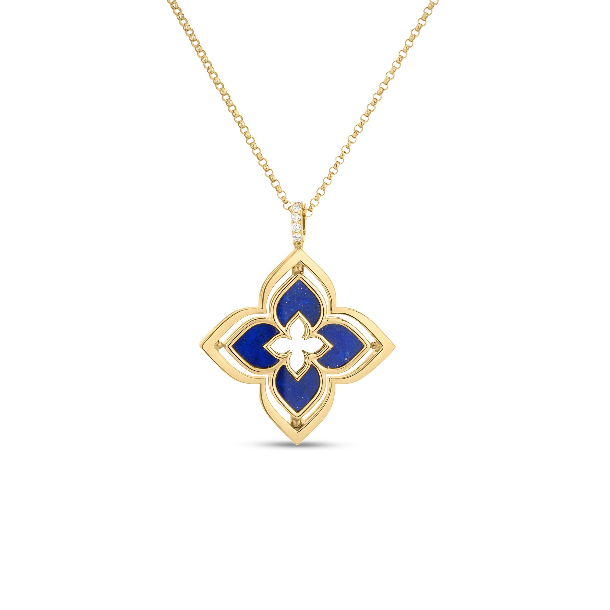 18K YELLOW GOLD VENETIAN PRINCESS PIROUETTE DIAMOND & LAPIS FLOWER NECKLACE