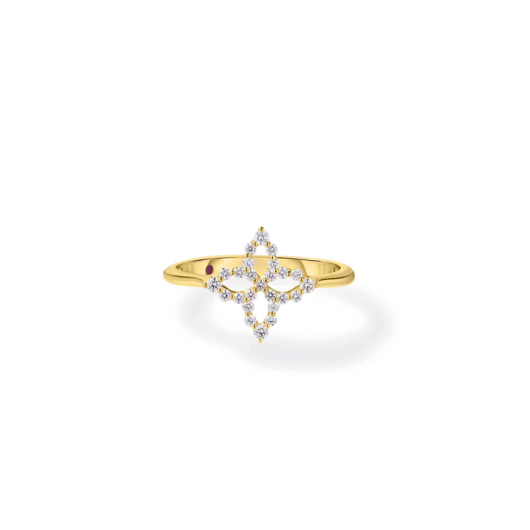 18K YELLOW GOLD DIAMOND PRINCESS OUTLINE SMALL FLOWER RING