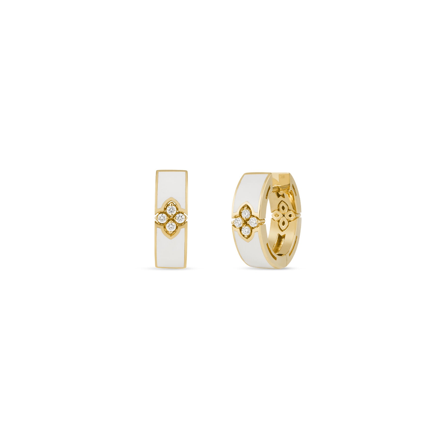 18K YELLOW GOLD LOVE IN VERONA DIAMOND & WHITE CERAMIC ENAMEL HOOP EARRINGS