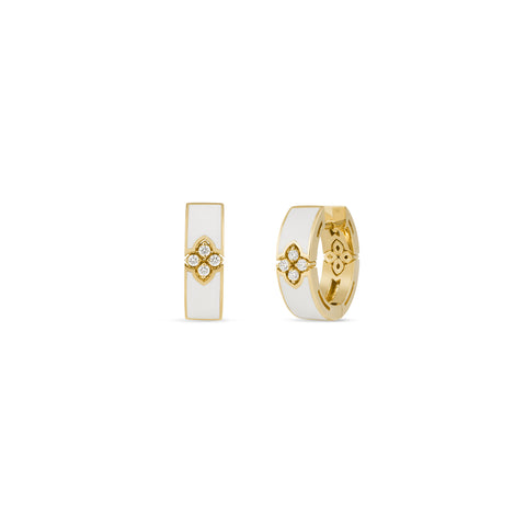 18K YELLOW GOLD LOVE IN VERONA DIAMOND & WHITE CERAMIC ENAMEL HOOP EARRINGS