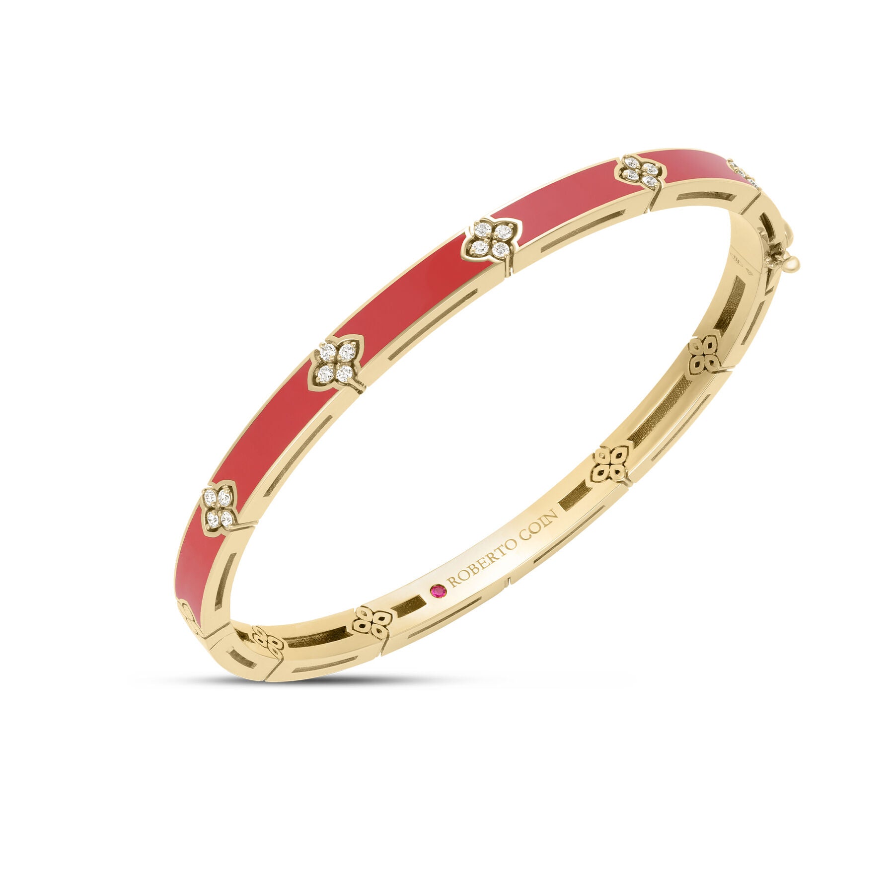 18K YELLOW GOLD LOVE IN VERONA DIAMOND & CORAL CERAMIC ENAMEL BANGLE