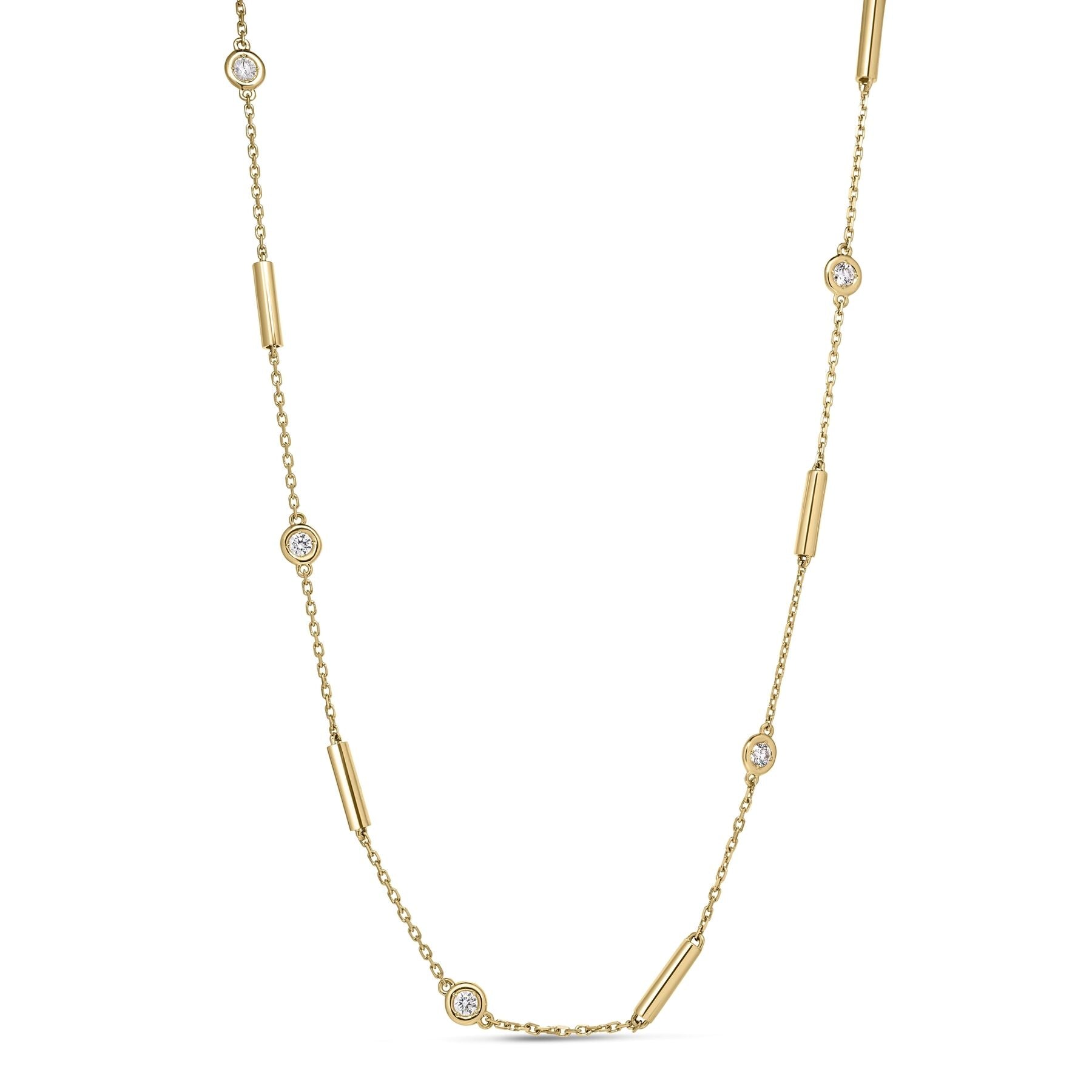 18K YELLOW GOLD DIAMONDS BY THE INCH BAR AND BEZEL STATION NECKLACE