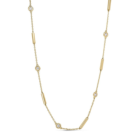 18K YELLOW GOLD DIAMONDS BY THE INCH BAR AND BEZEL STATION LONG NECKLACE
