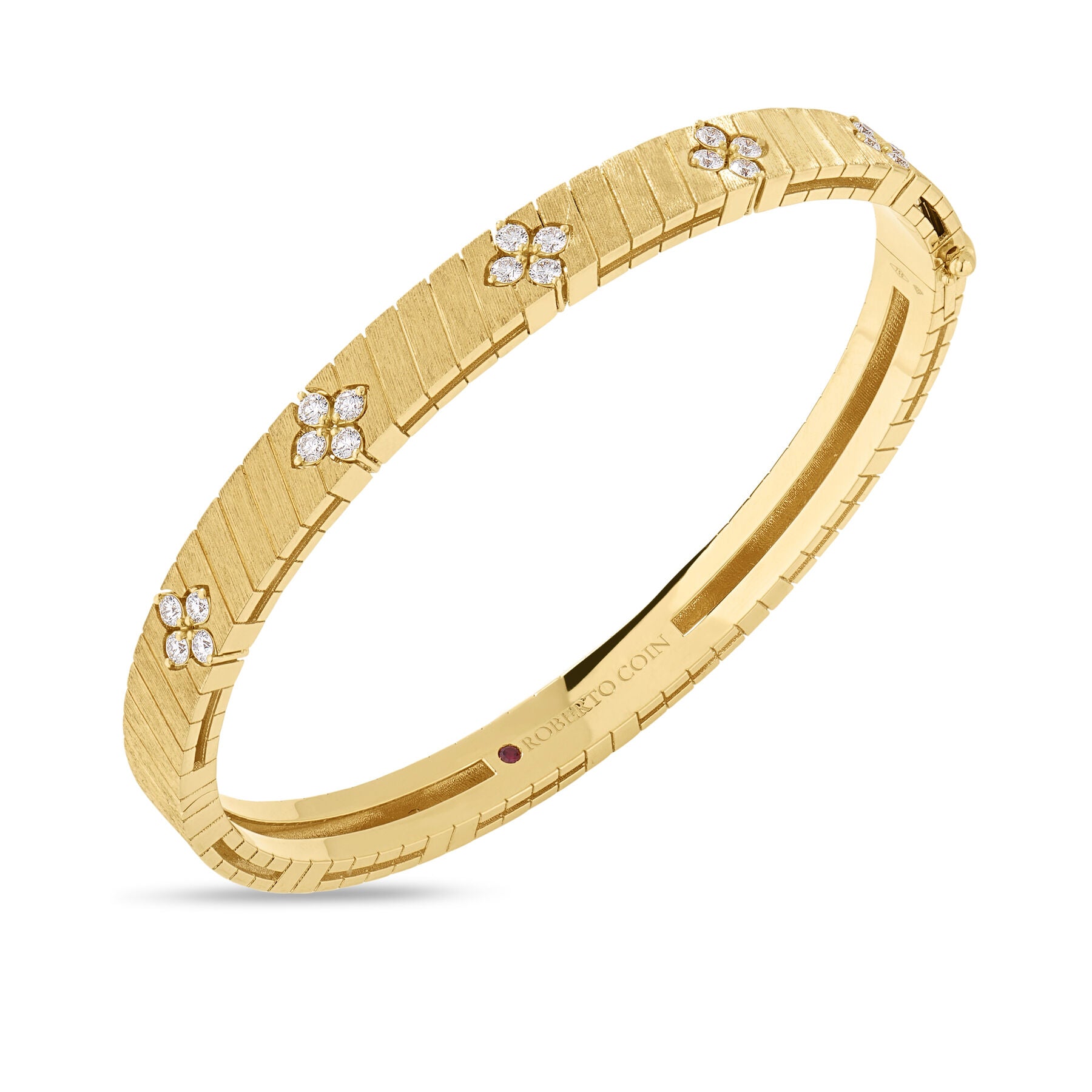 18K YELLOW GOLD LOVE IN VERONA WIDE RIDGED AND SATIN FINISH DIAMOND BANGLE