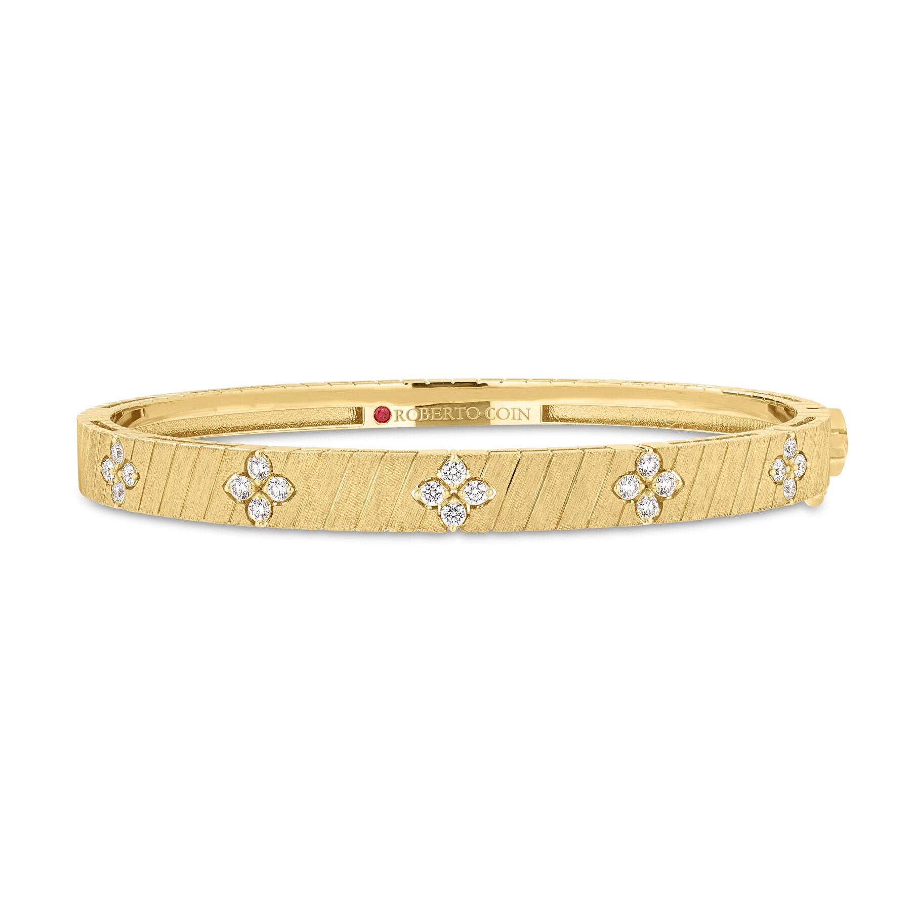 18K YELLOW GOLD LOVE IN VERONA WIDE RIDGED AND SATIN FINISH DIAMOND BANGLE