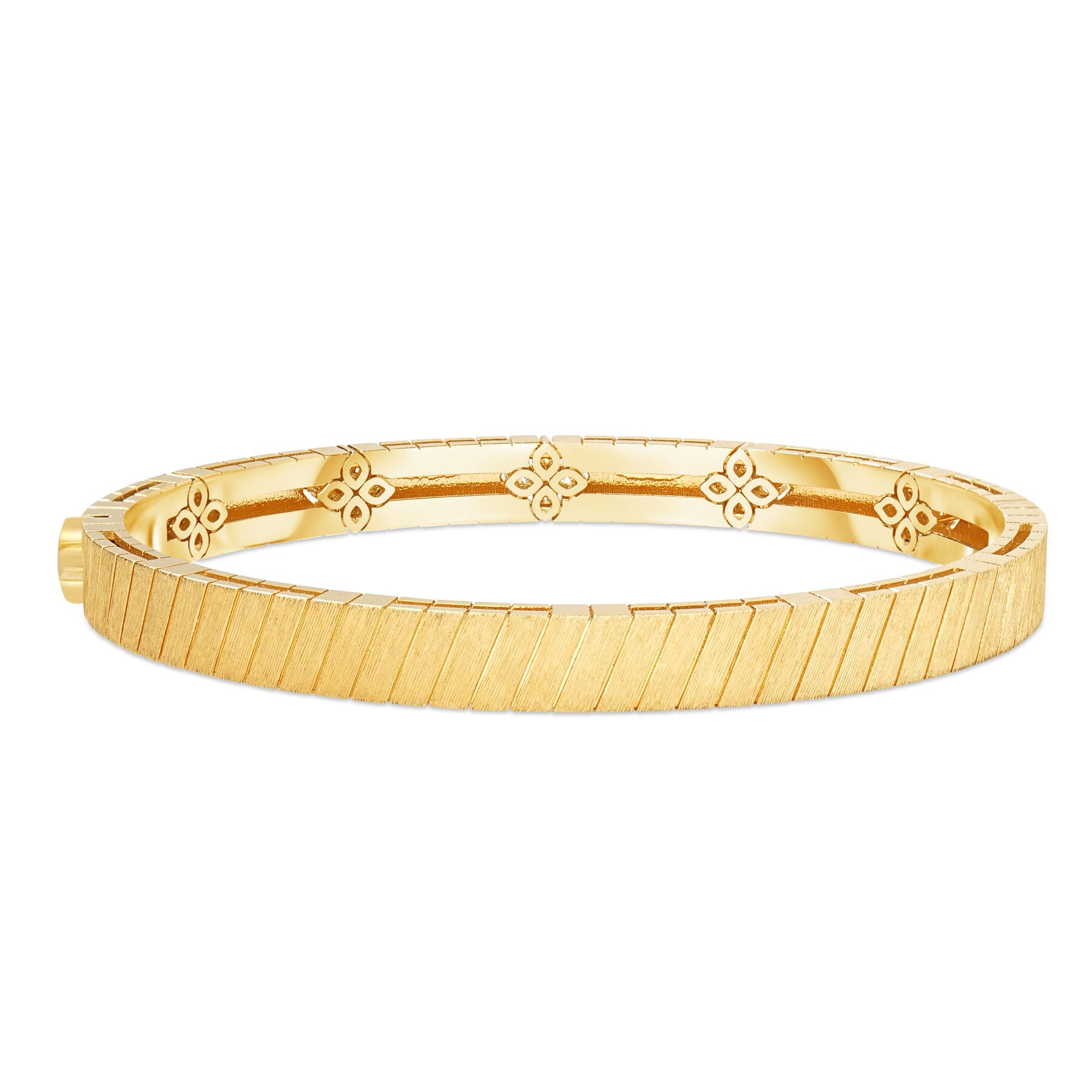 18K YELLOW GOLD LOVE IN VERONA WIDE RIDGED AND SATIN FINISH DIAMOND BANGLE