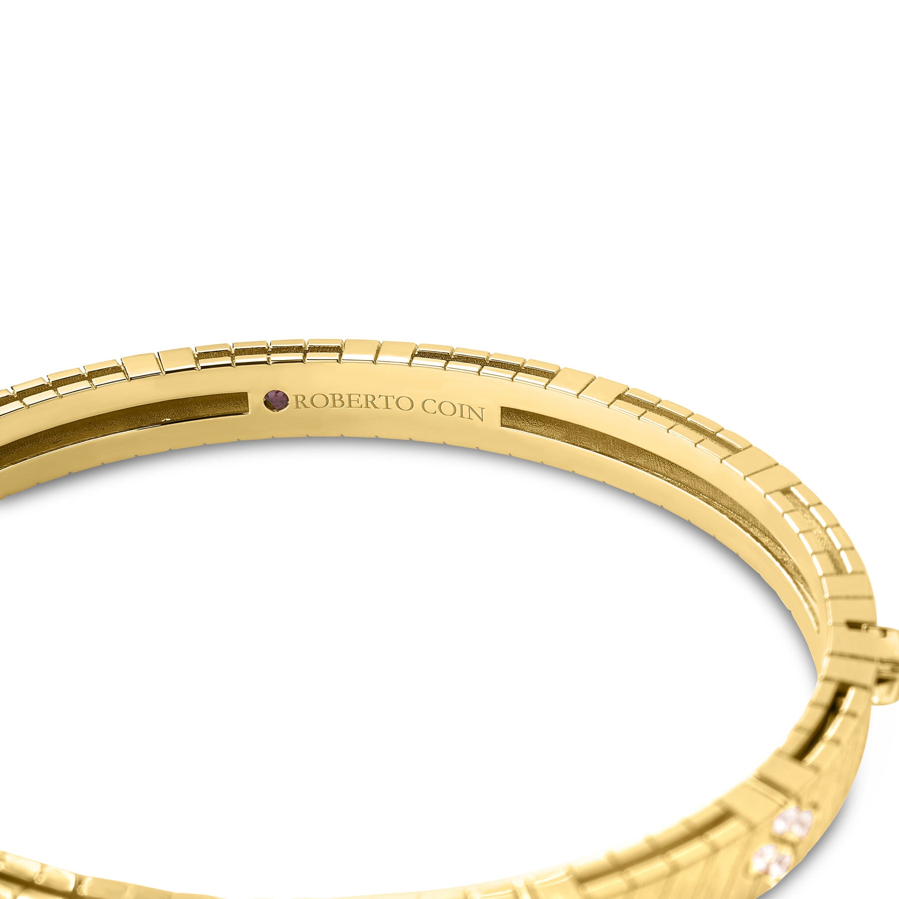 18K YELLOW GOLD LOVE IN VERONA WIDE RIDGED AND SATIN FINISH DIAMOND BANGLE