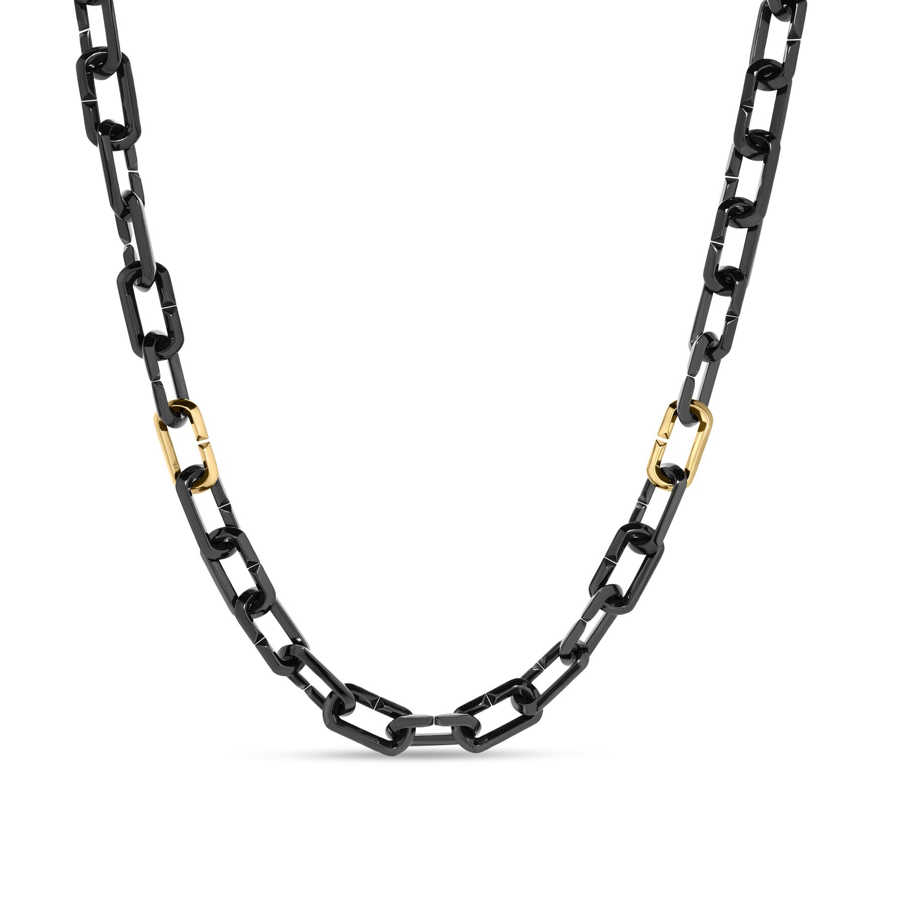 18K YELLOW GOLD AND BLACK CERAMIC MEN'S LINK NECKLACE