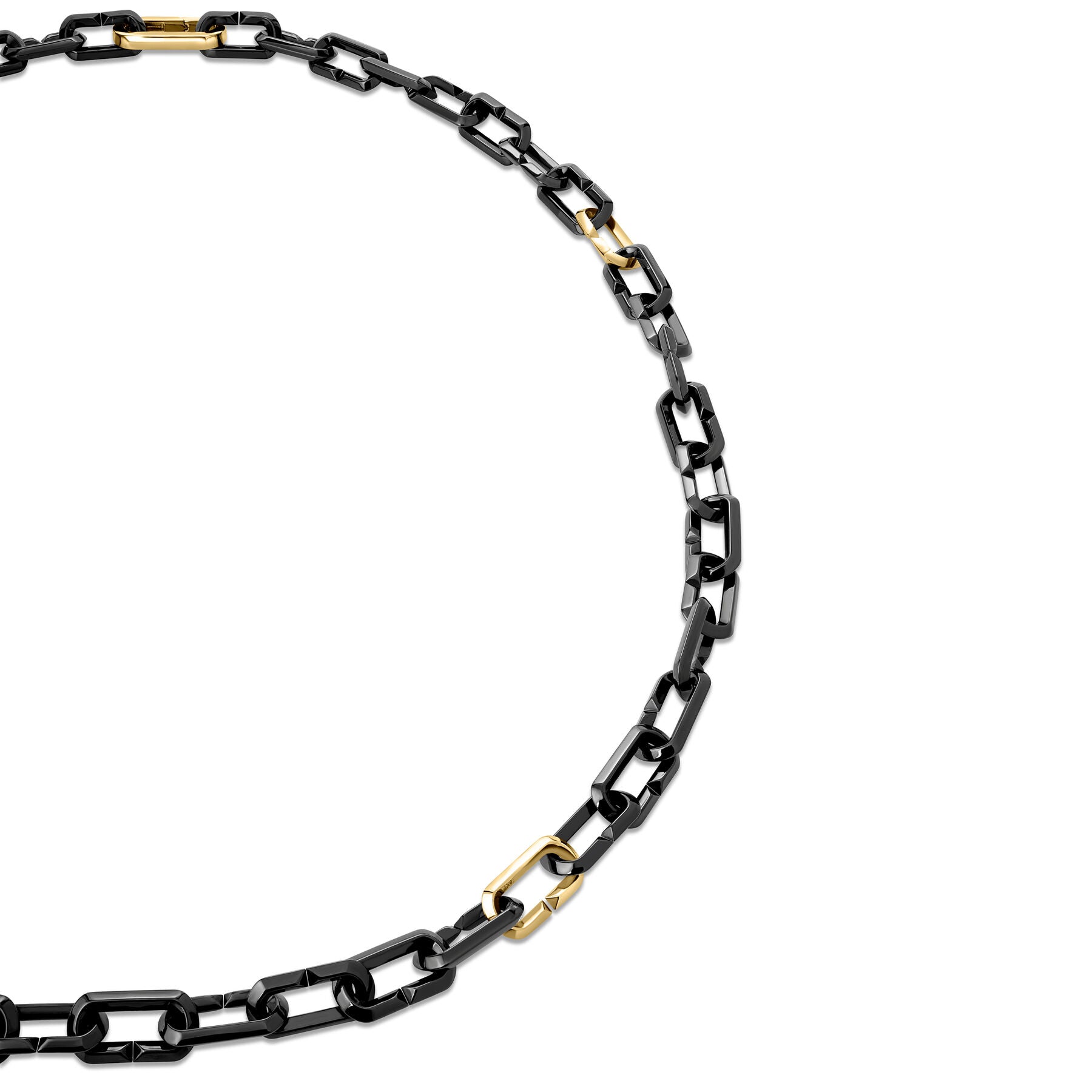 18K YELLOW GOLD AND BLACK CERAMIC MEN'S LINK NECKLACE