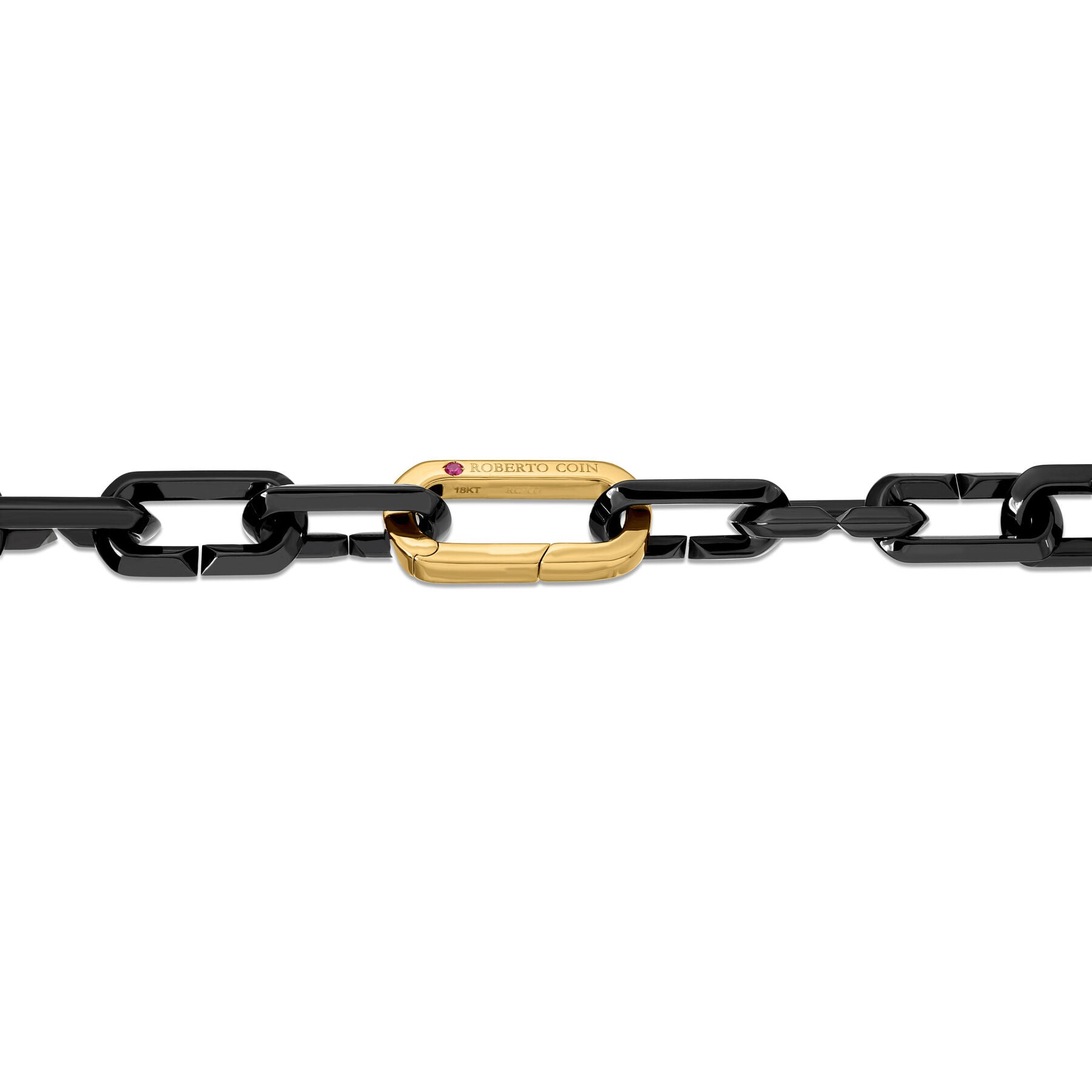 18K YELLOW GOLD AND BLACK CERAMIC MEN'S LINK NECKLACE