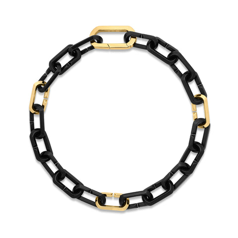 18K YELLOW MEN'S DESIGNER GOLD BLACK CERAMIC ENAMEL CHAIN BRACELET