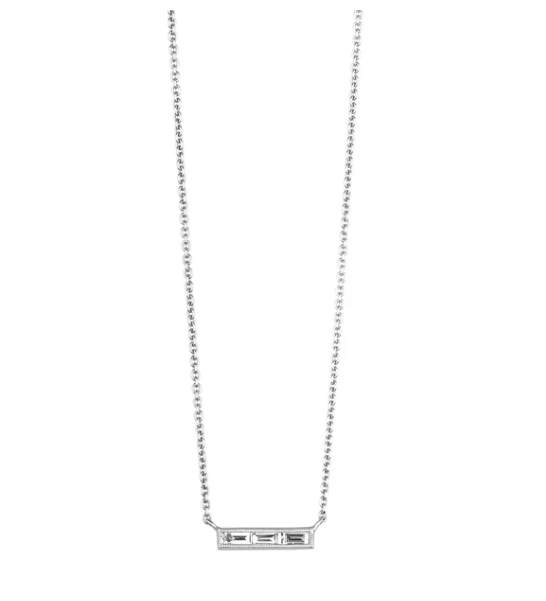 18K WHITE GOLD 3 STONE BAGUETTE DIAMOND NECKLACE