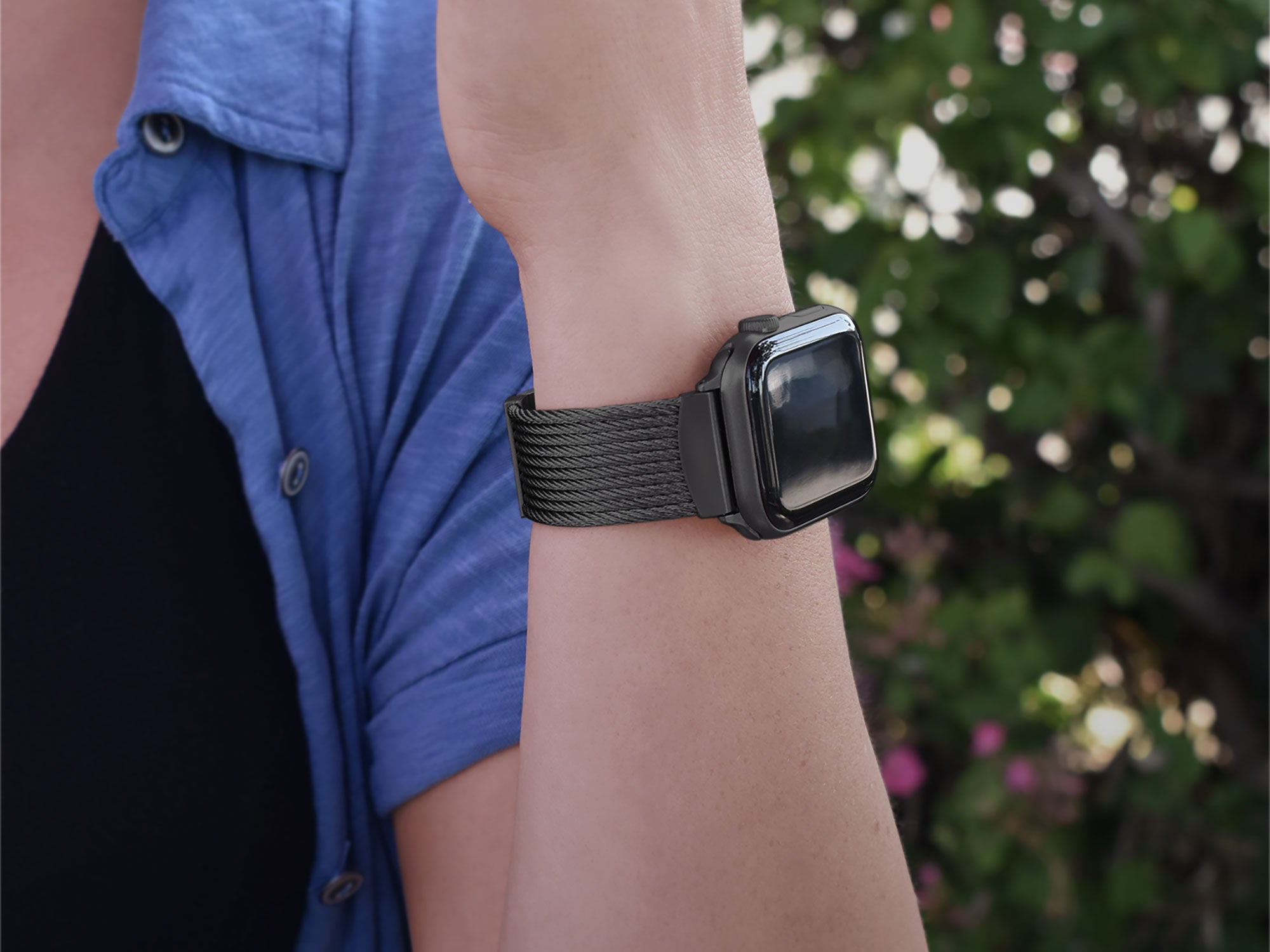 iALOR Black Cable 10-Row Apple Watch® Band (fits 42-45mm watch)