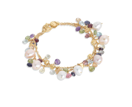 Paradise Collection 18K Yellow Gold Mixed Gemstone and Pearl Double Strand Bracelet
