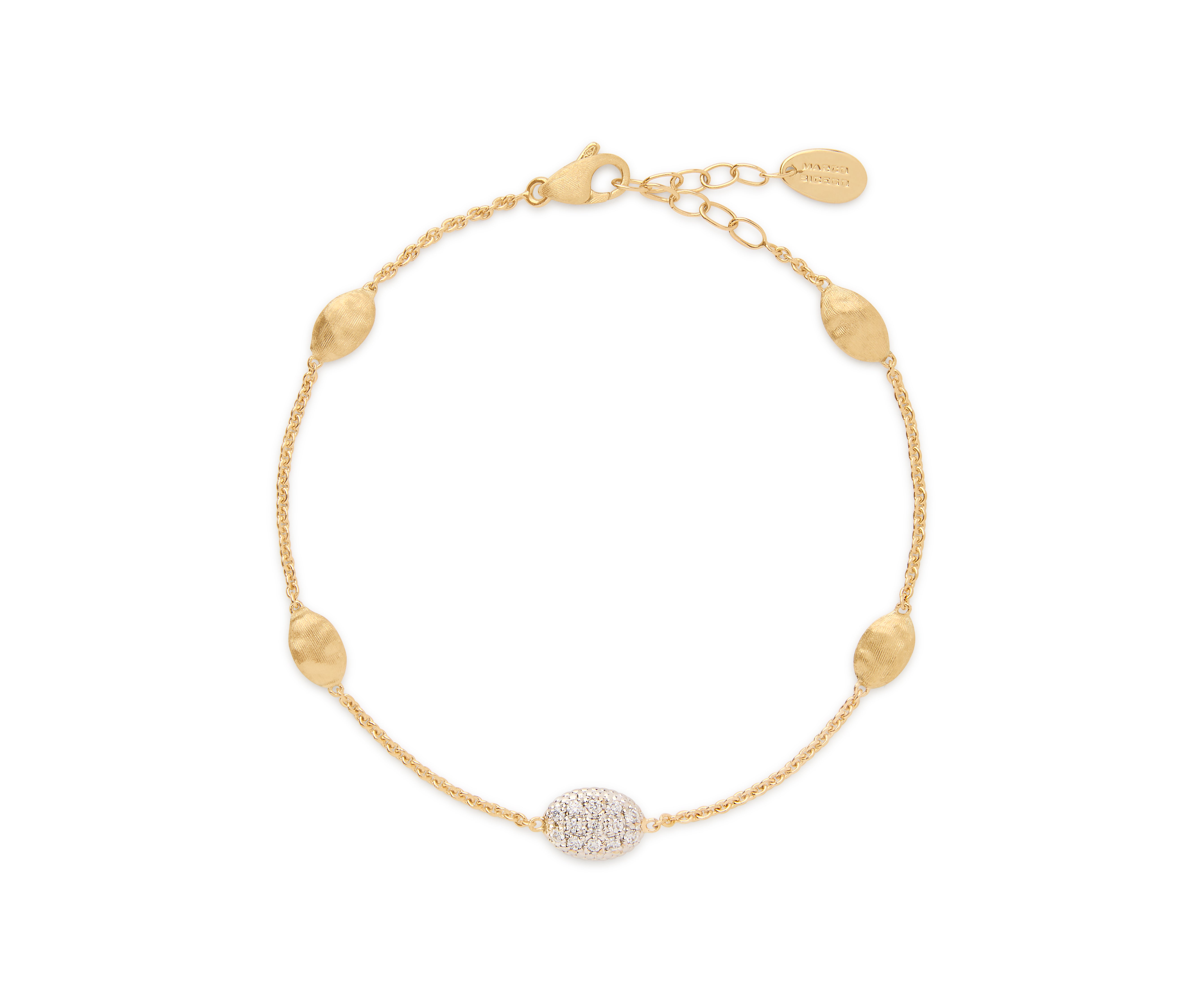 18K YELLOW GOLD SMALL BEAN BRACELET WITH DIAMOND ACCENT
