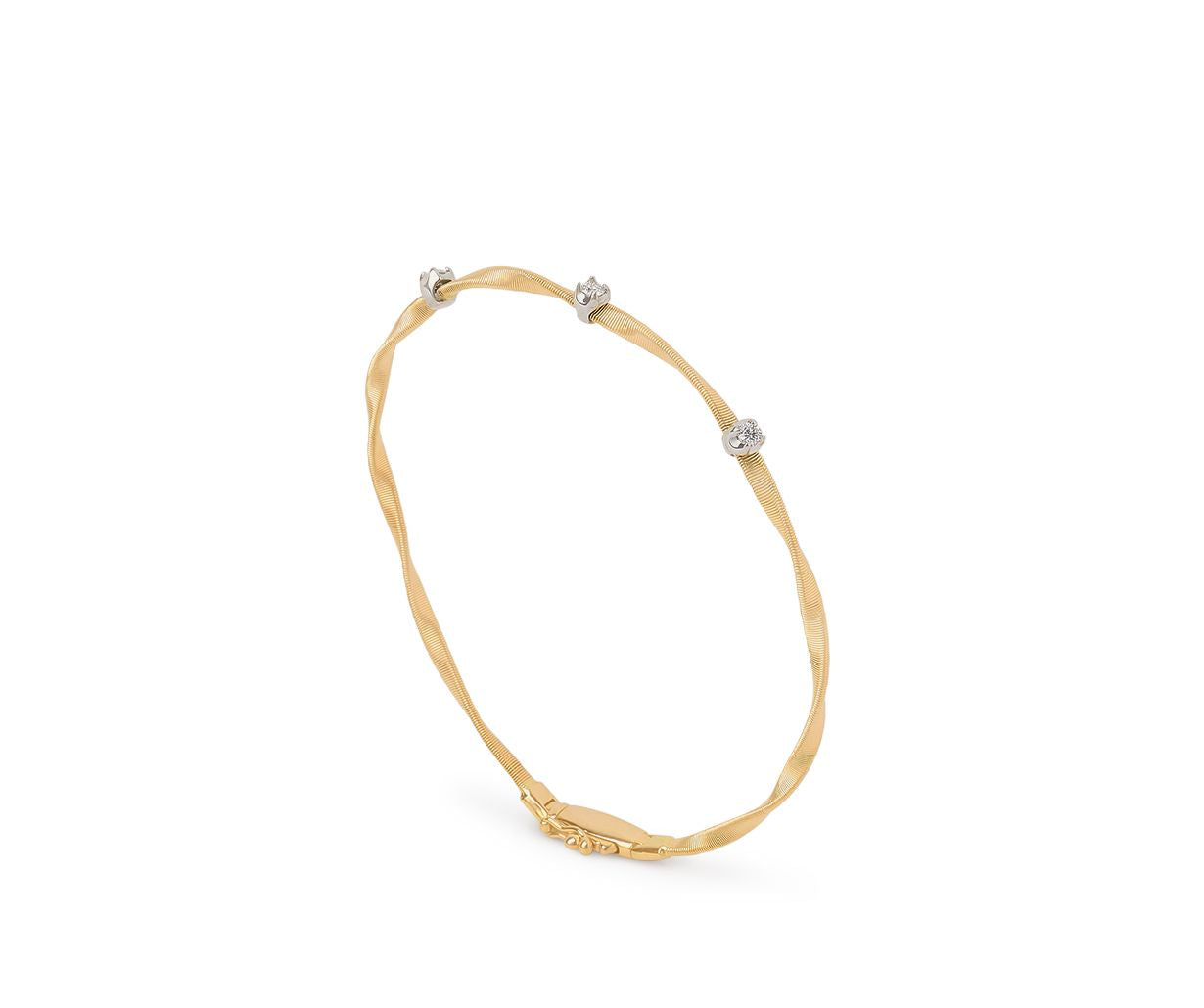 18K Yellow Gold Twisted Coil Bracelet With Diamonds