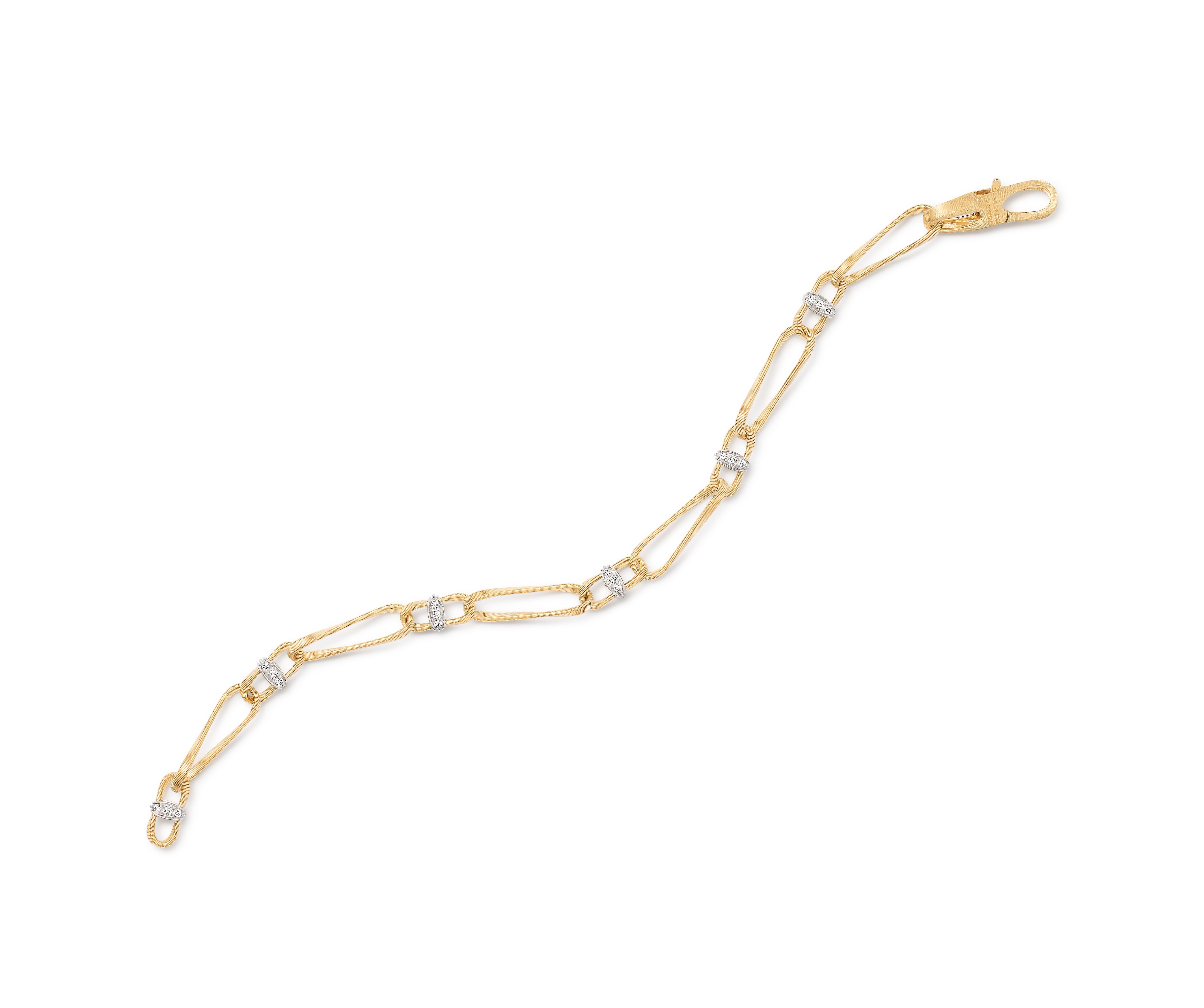 18K YELLOW GOLD TWISTED COIL LINK BRACELET WITH DIAMONDS
