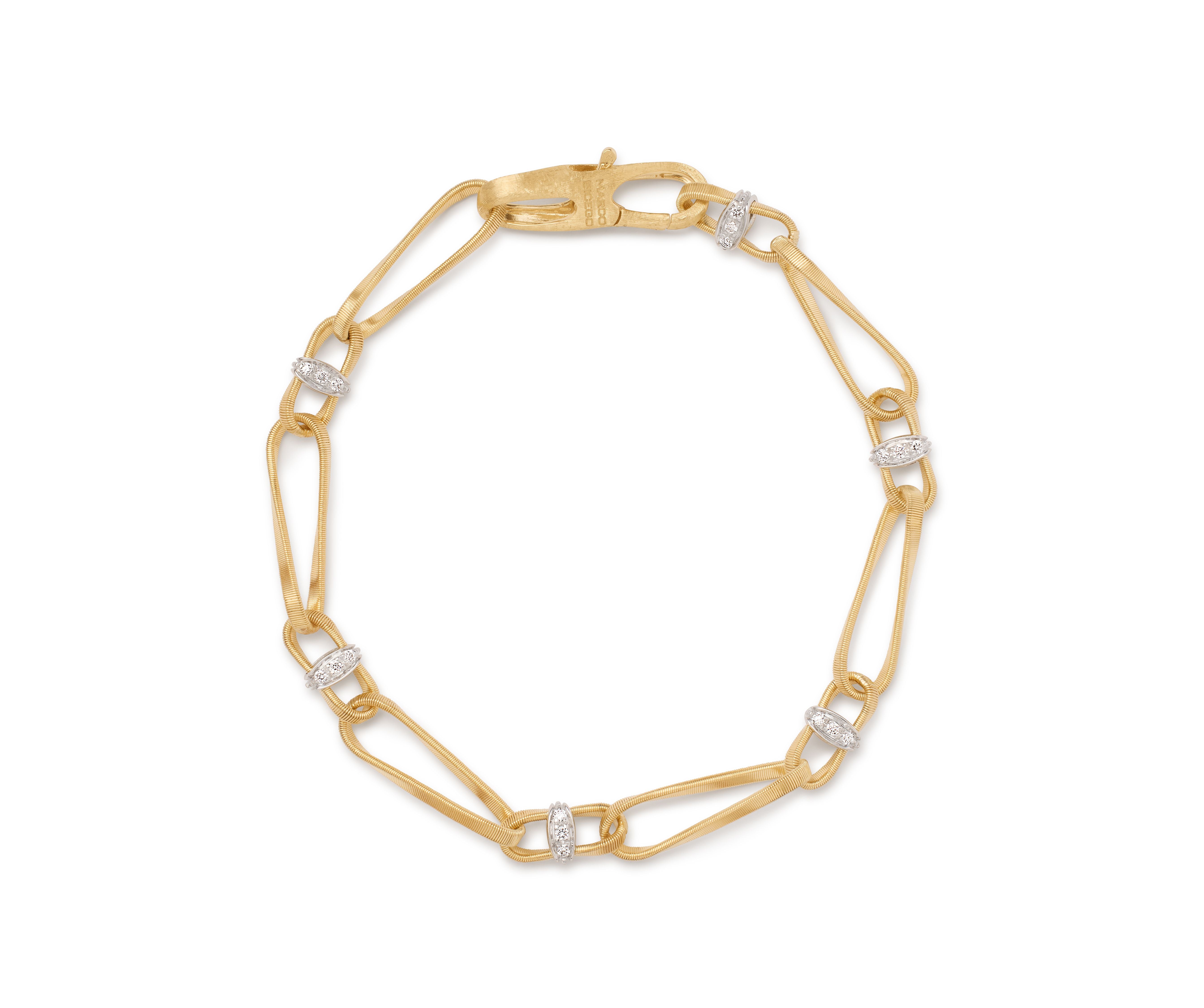 18K YELLOW GOLD TWISTED COIL LINK BRACELET WITH DIAMONDS