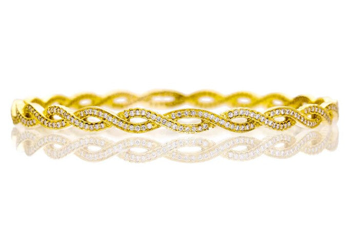 18K YELLOW GOLD AND DIAMOND INFINITY BANGLE — MulloysJewelry