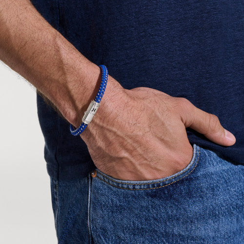 STERLING SILVER AND BLUE RUBBER CORD BRACELET