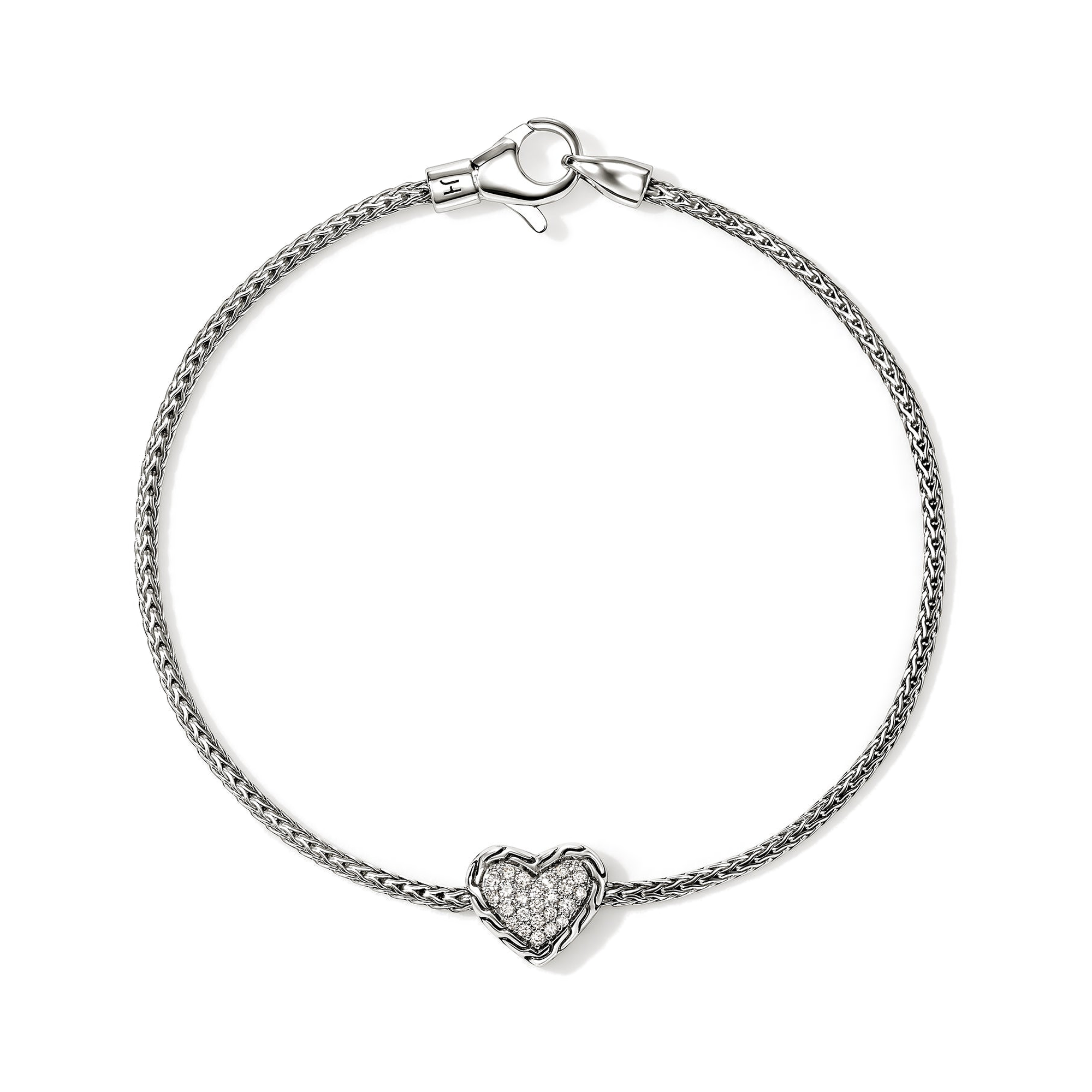 STERLING SILVER AND DIAMOND PAVE HEART BRACELET