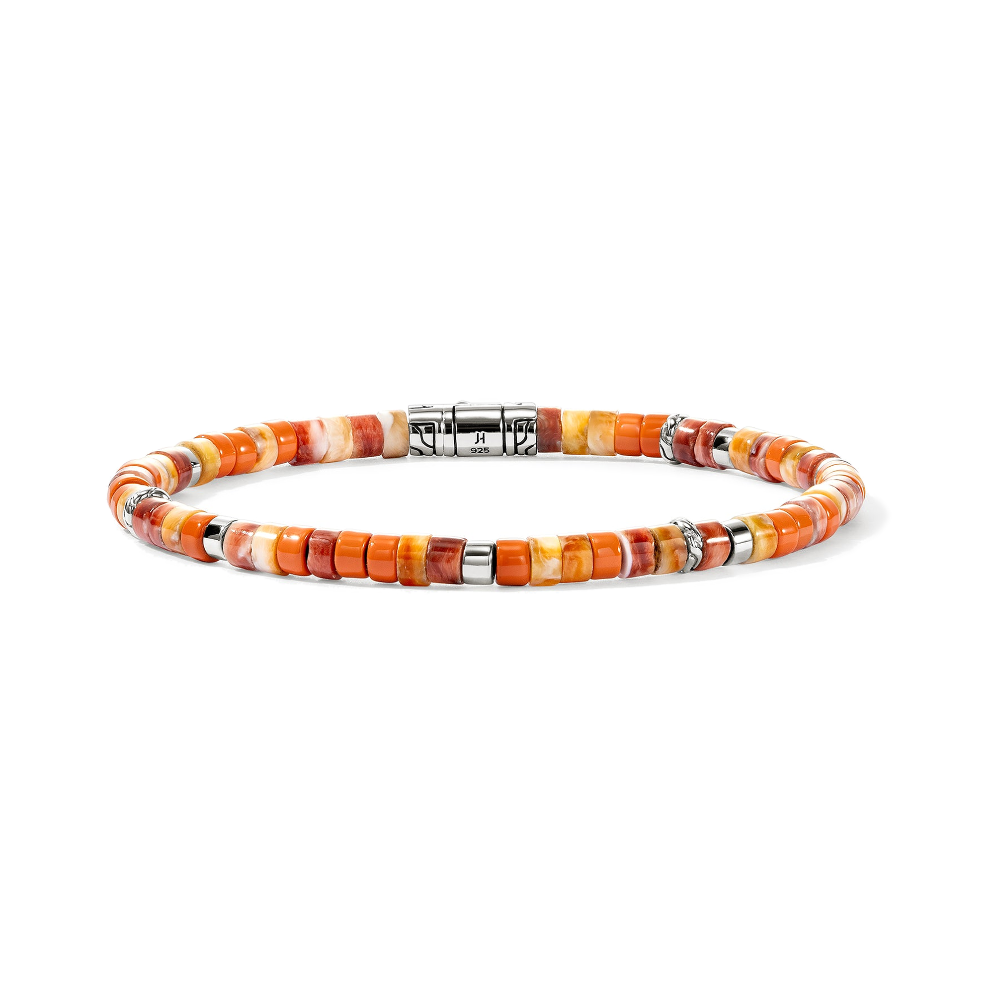STERLING SILVER AND 4MM ORANGE BEADED HEISHI BRACELET