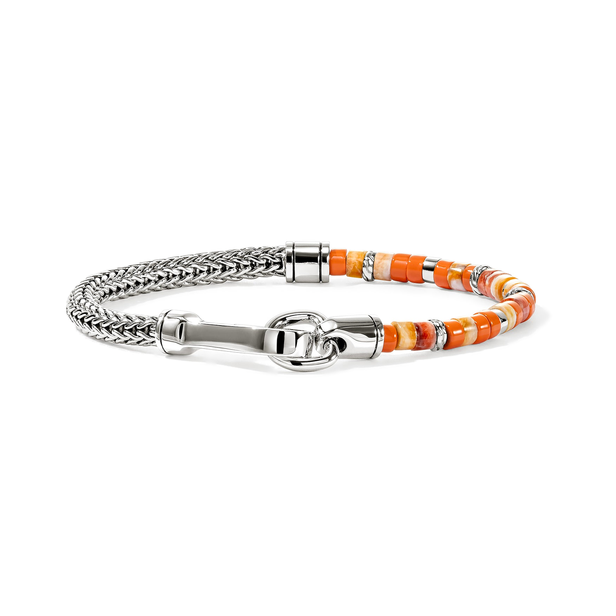 STERLING SILVER AND 4MM ORANGE BEADED HALF AND HALF BRACELET