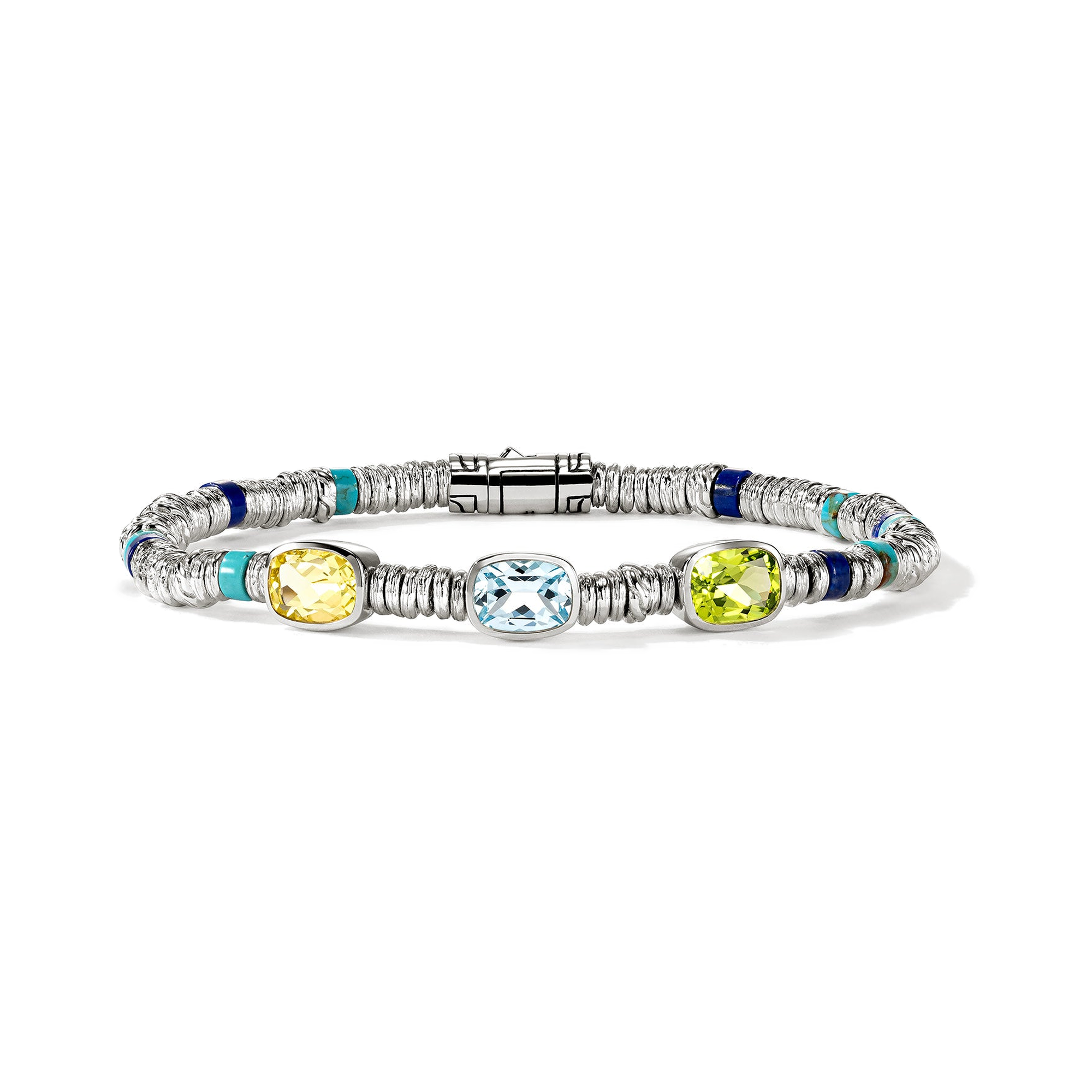 STERLING SILVER MULTI-GEMSTONE HEISHI BRACELET