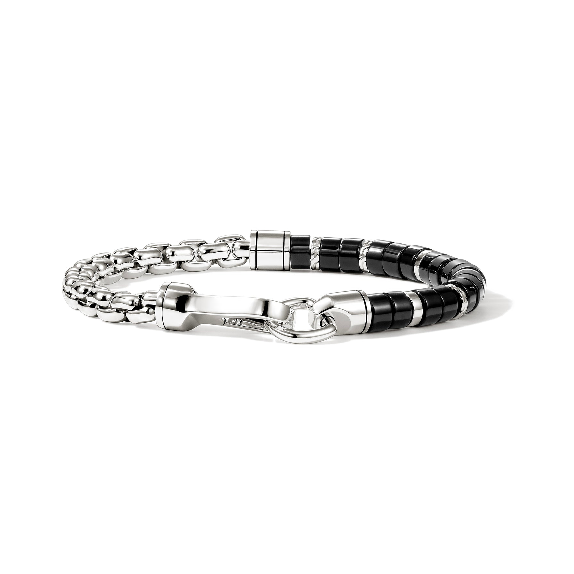 STERLING SILVER AND BLACK ONYX HALF AND HALF BEADED BRACELET