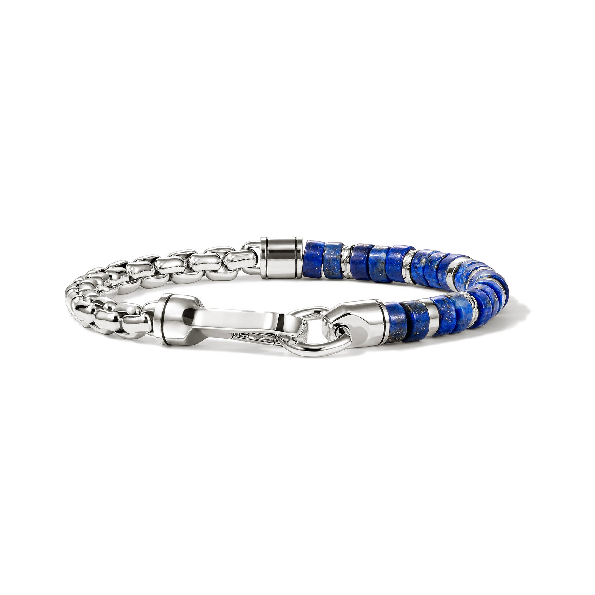 STERLING SILVER AND LAPIS LAZULI HALF AND HALF BEADED BRACELET
