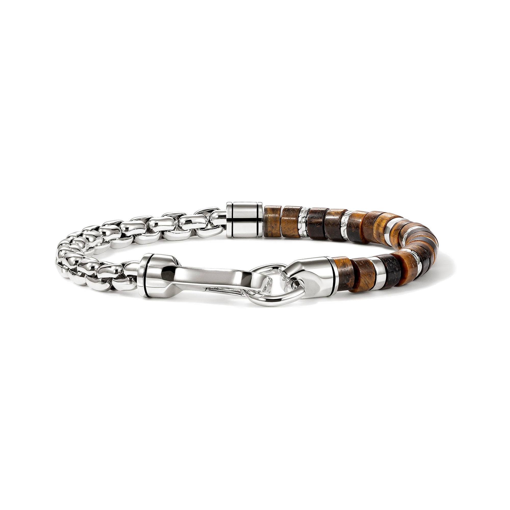 STERLING SILVER AND TIGER'S EYE HALF AND HALF BEADED  BRACELET