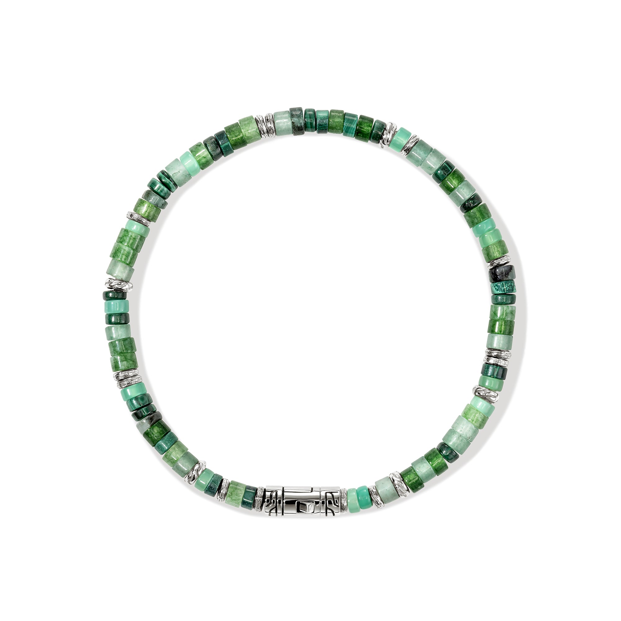 STERLING SILVER AND GREEN MULTI GEM HEISHI BEADED BRACELET