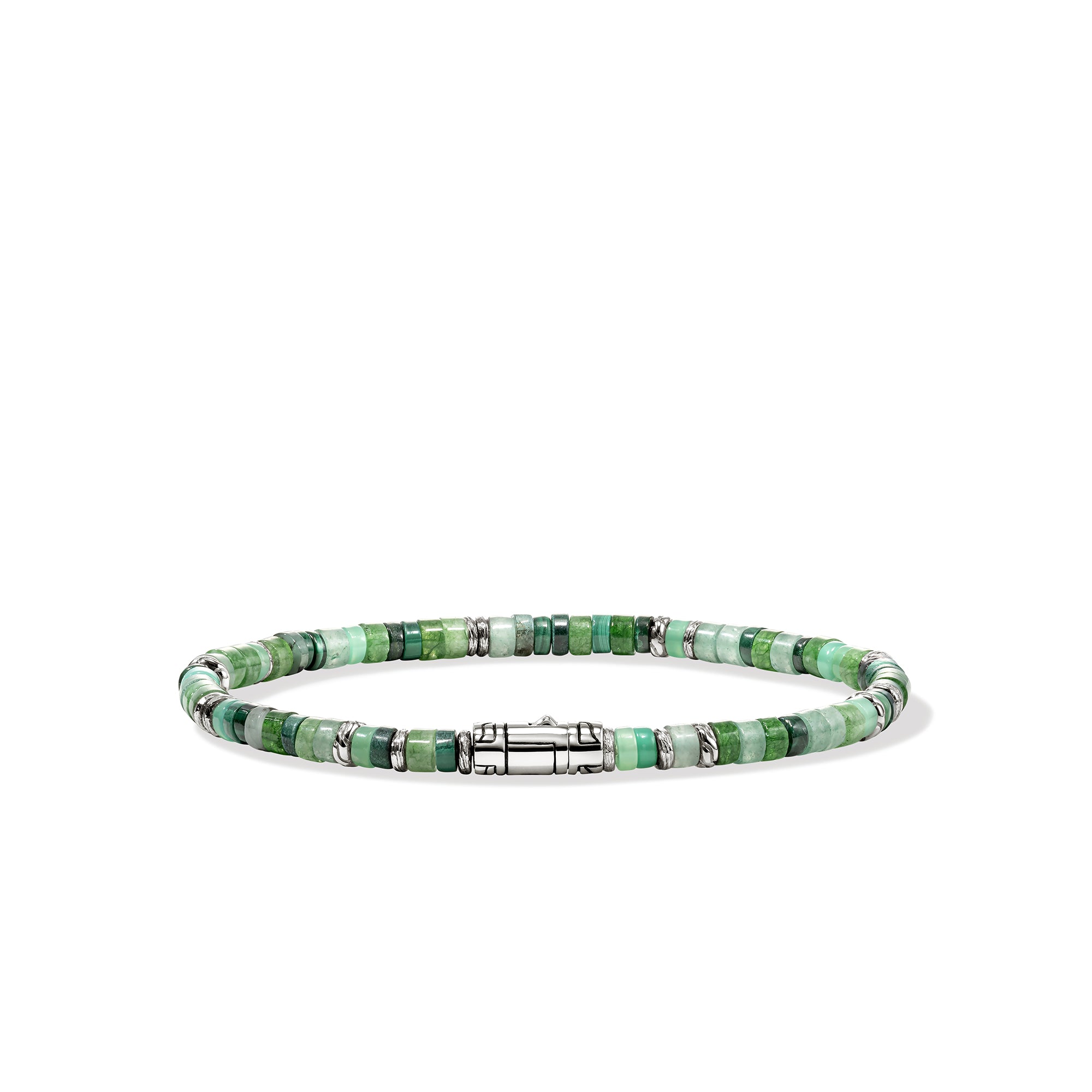 STERLING SILVER AND GREEN MULTI GEM HEISHI BEADED BRACELET