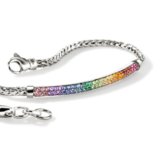 STERLING SILVER 2.5MM MULTI-GEMSTONE RAINBOW BAR BRACELET