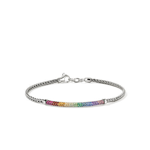 STERLING SILVER 2.5MM MULTI-GEMSTONE RAINBOW BAR BRACELET