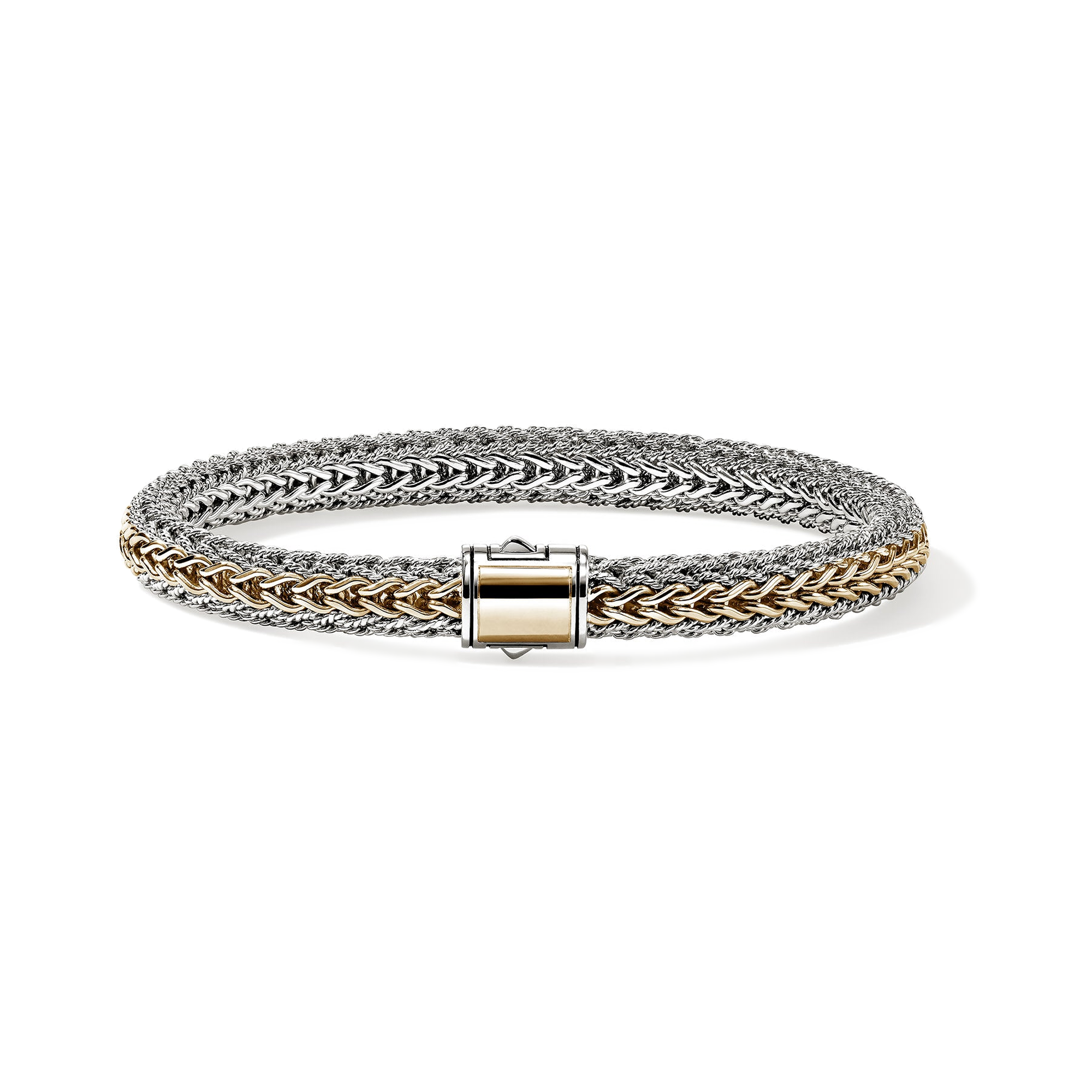 14K YELLOW GOLD AND STERLING SILVER REVERSIBLE TWISTED ICON BRACELET